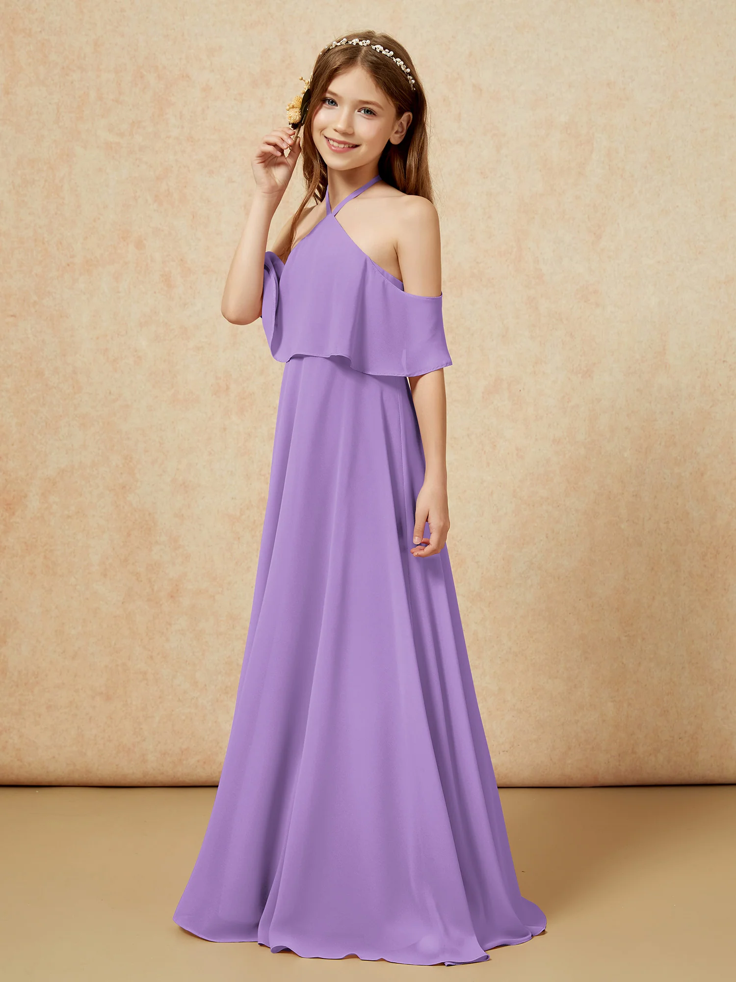 Simple Halter Floor-length Junior Bridesmaid Dress Tahiti - Image 3