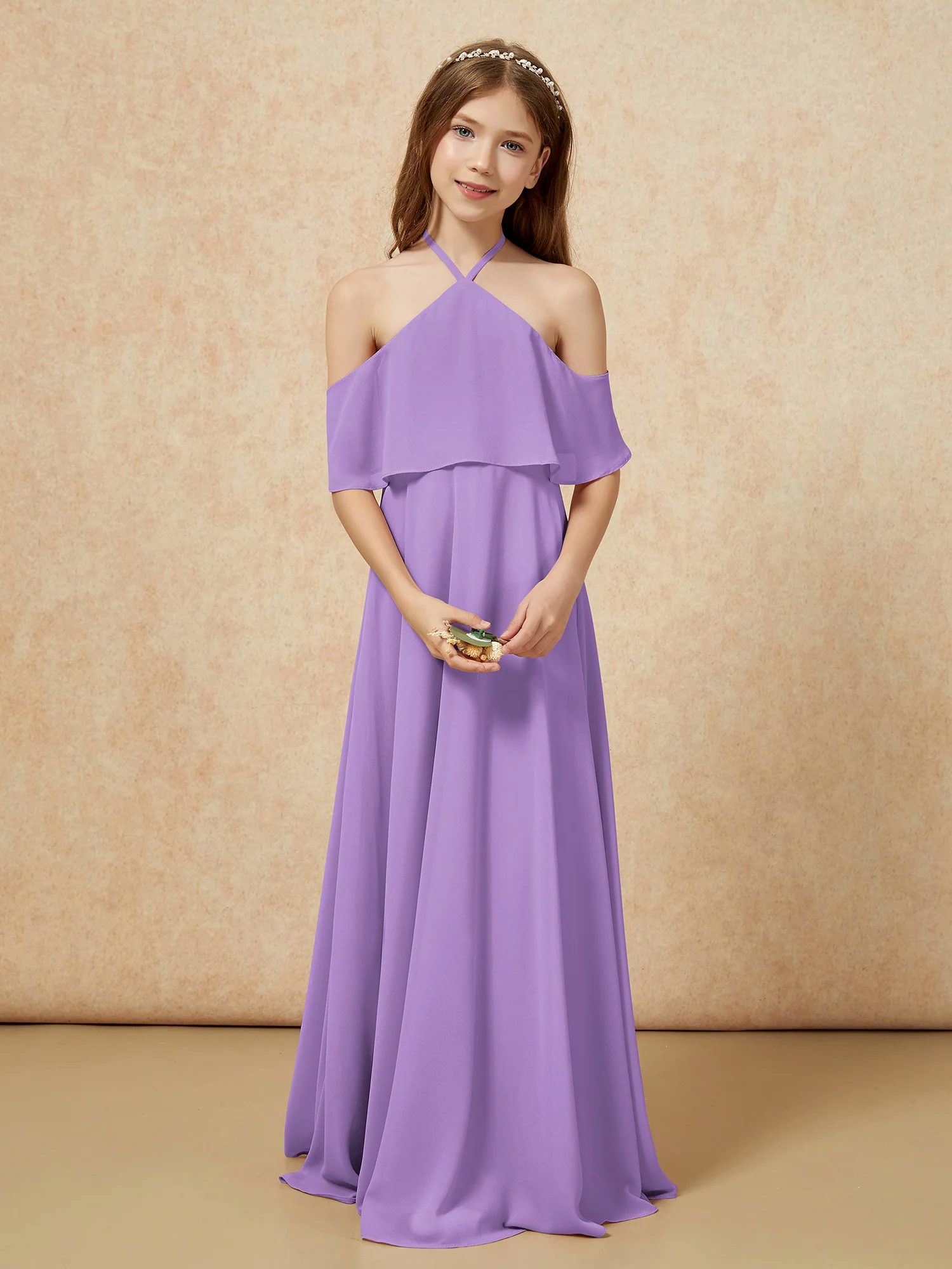 Simple Halter Floor-length Junior Bridesmaid Dress Tahiti - Image 4