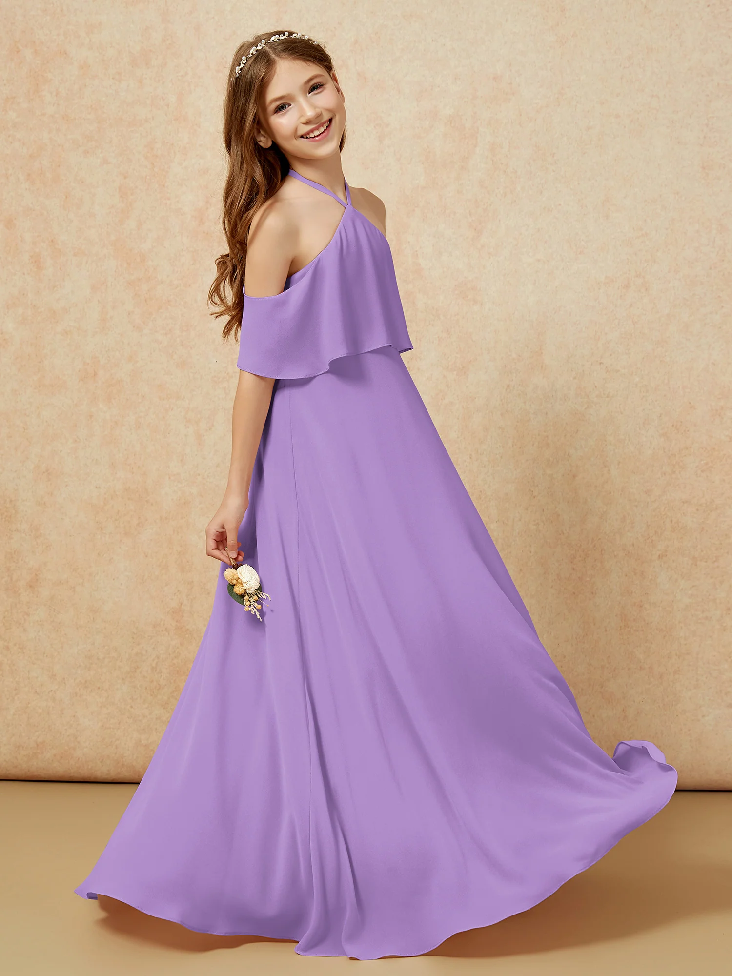 Simple Halter Floor-length Junior Bridesmaid Dress Tahiti - Image 5