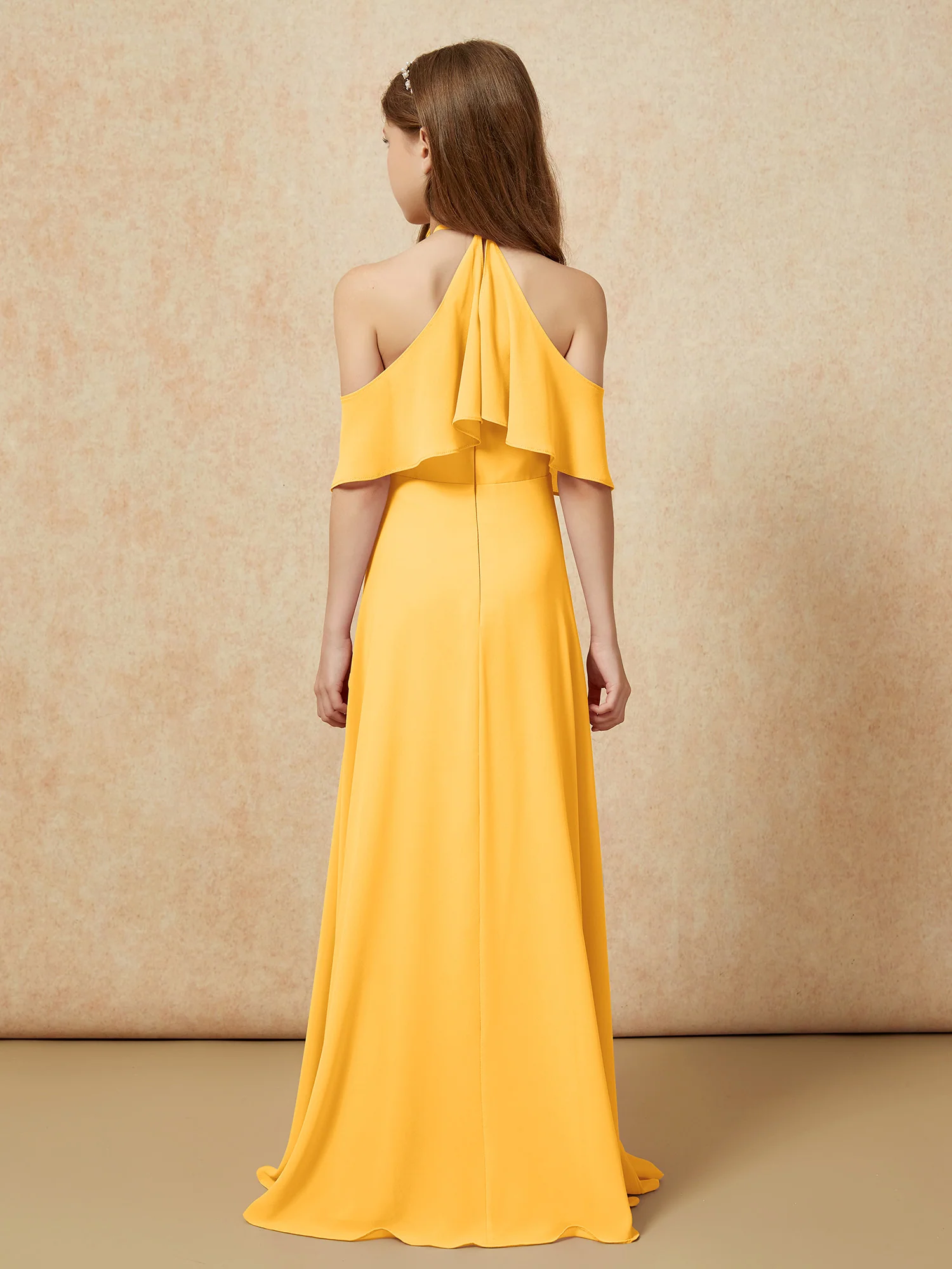 Simple Halter Floor-length Junior Bridesmaid Dress Tangerine - Image 2