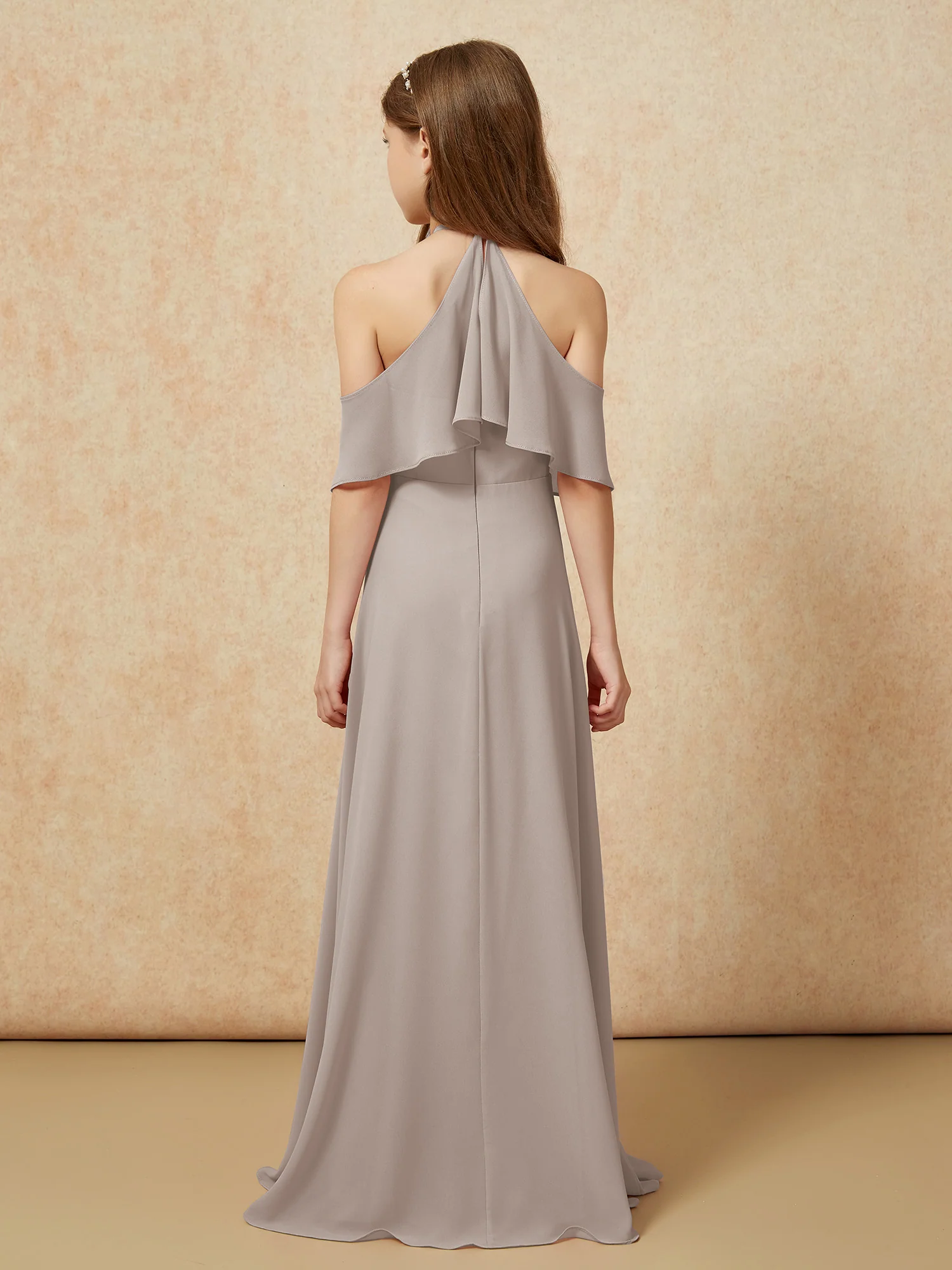 Simple Halter Floor-length Junior Bridesmaid Dress Taupe - Image 2