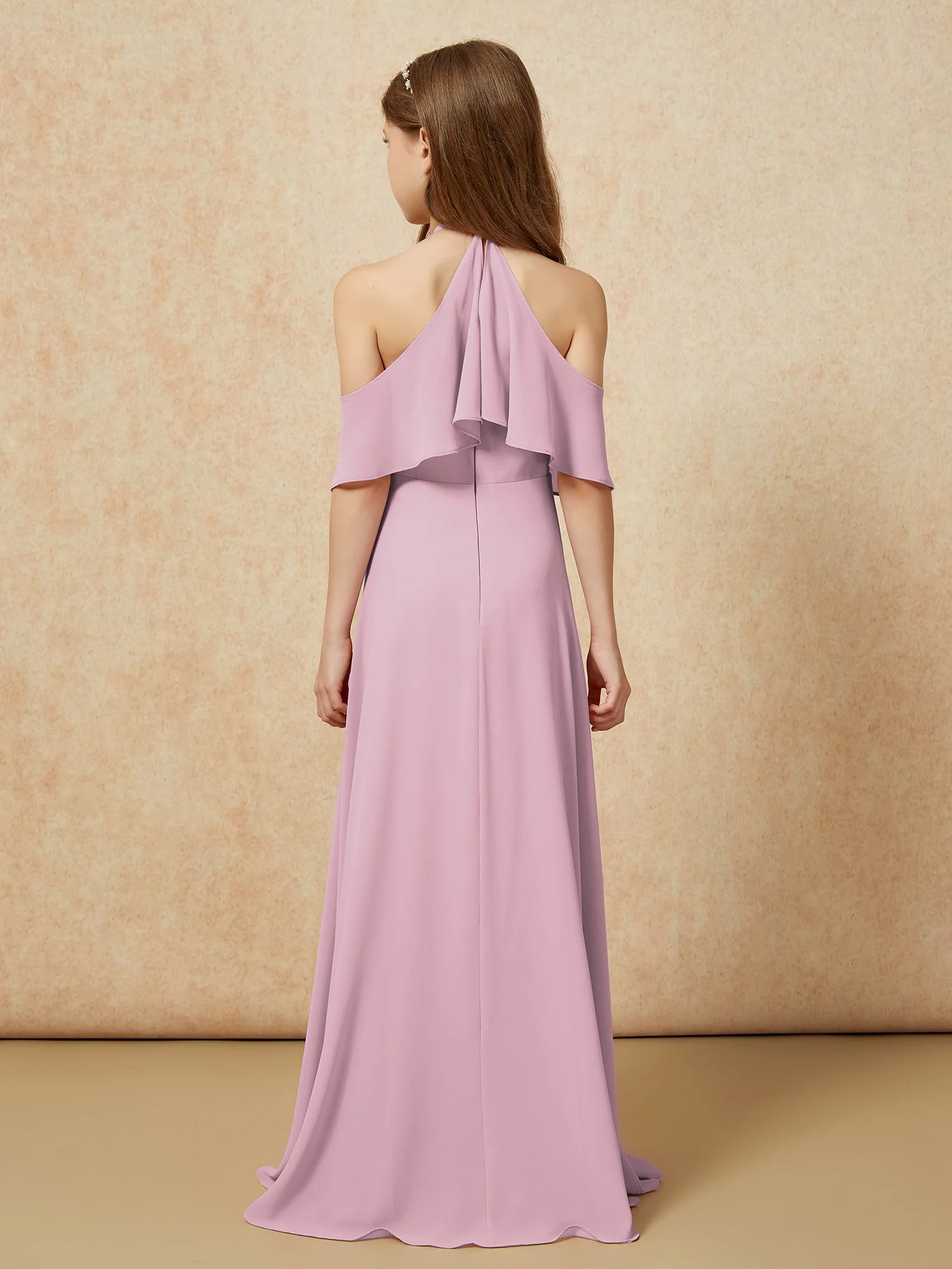 Simple Halter Floor-length Junior Bridesmaid Dress Vintage Mauve - Image 2