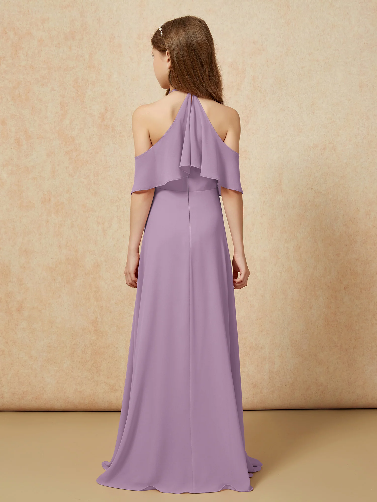 Simple Halter Floor-length Junior Bridesmaid Dress Wisteria - Image 2