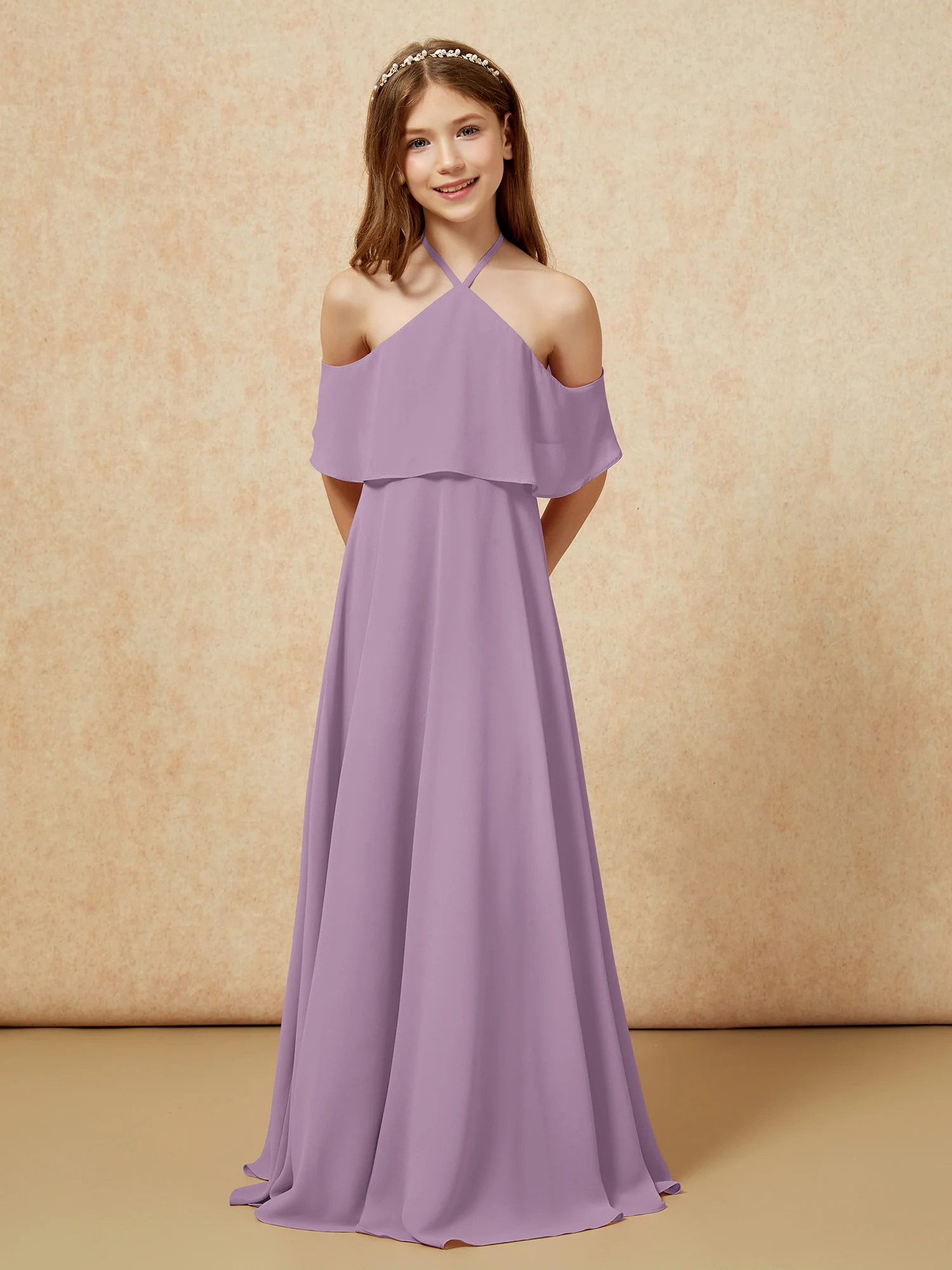 Simple Halter Floor-length Junior Bridesmaid Dress Wisteria - Image 6