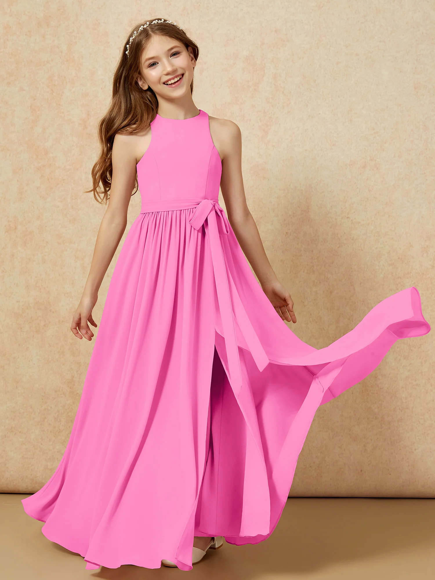 Simple sleeveless chiffon Junior Bridesmaid Dress Azalea - Image 10