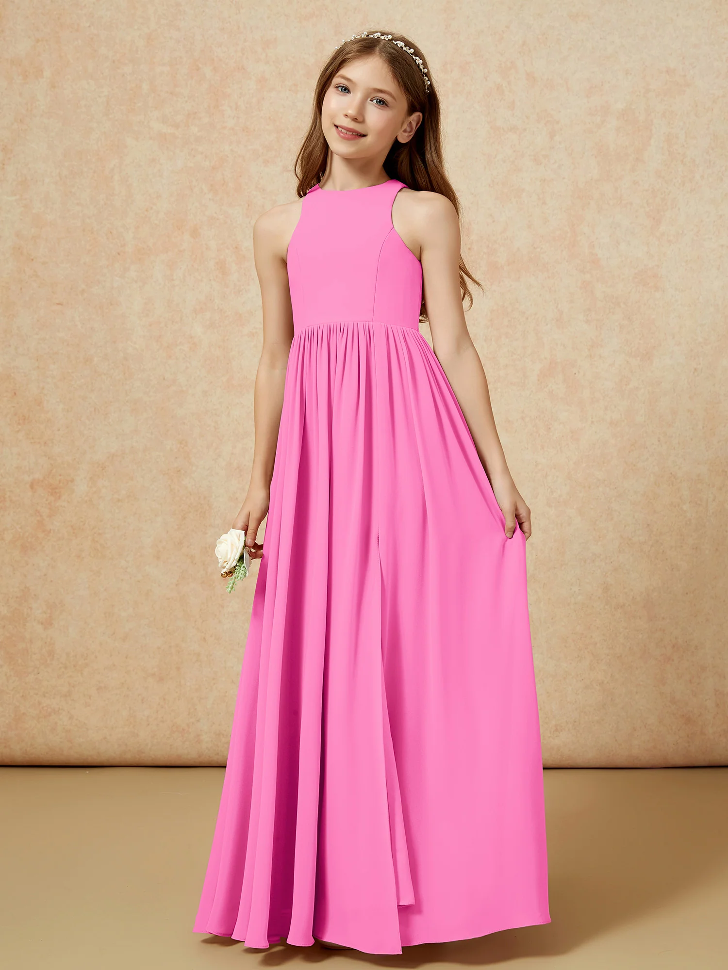 Simple sleeveless chiffon Junior Bridesmaid Dress Azalea - Image 6