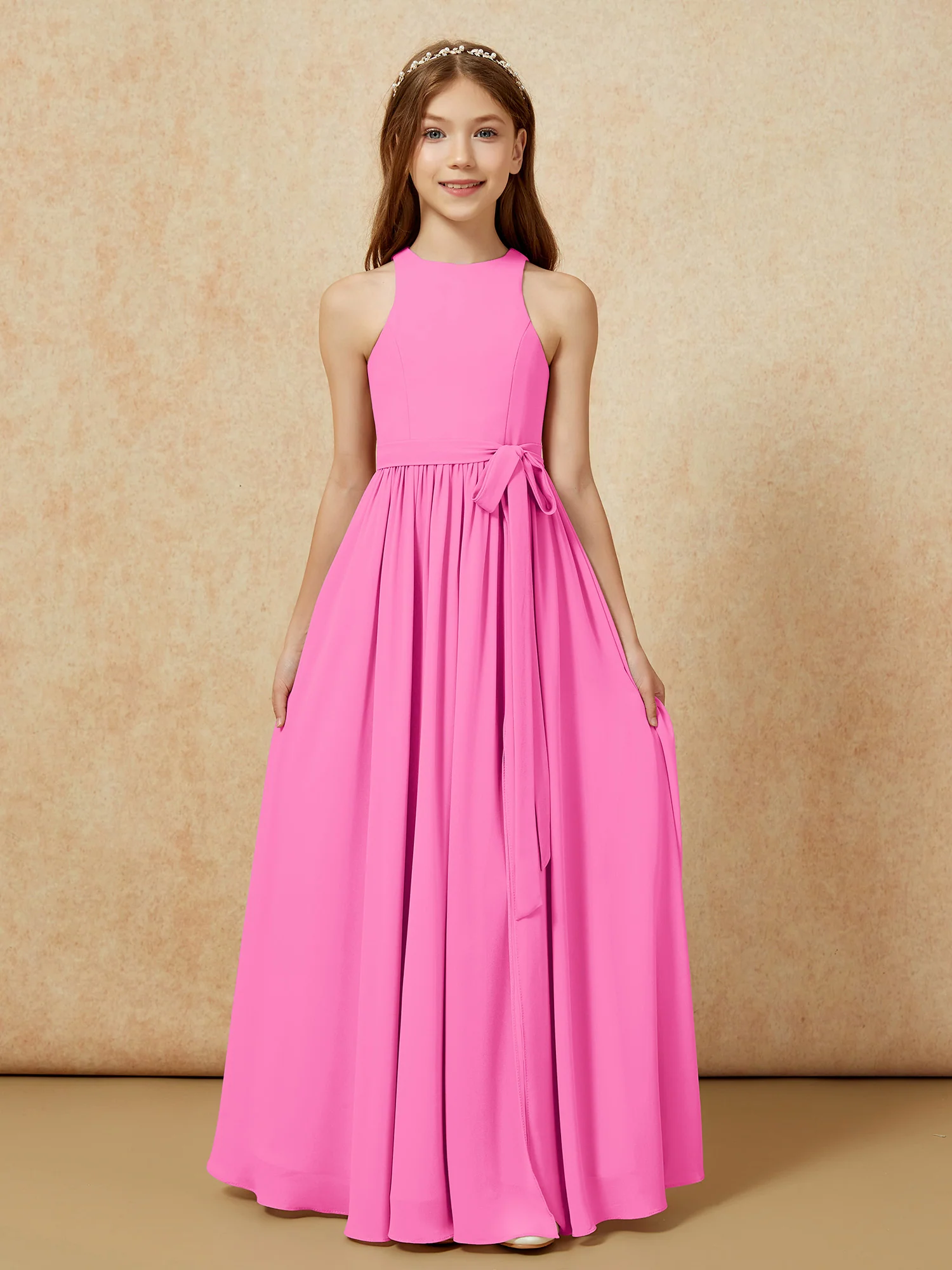 Simple sleeveless chiffon Junior Bridesmaid Dress Azalea - Image 8