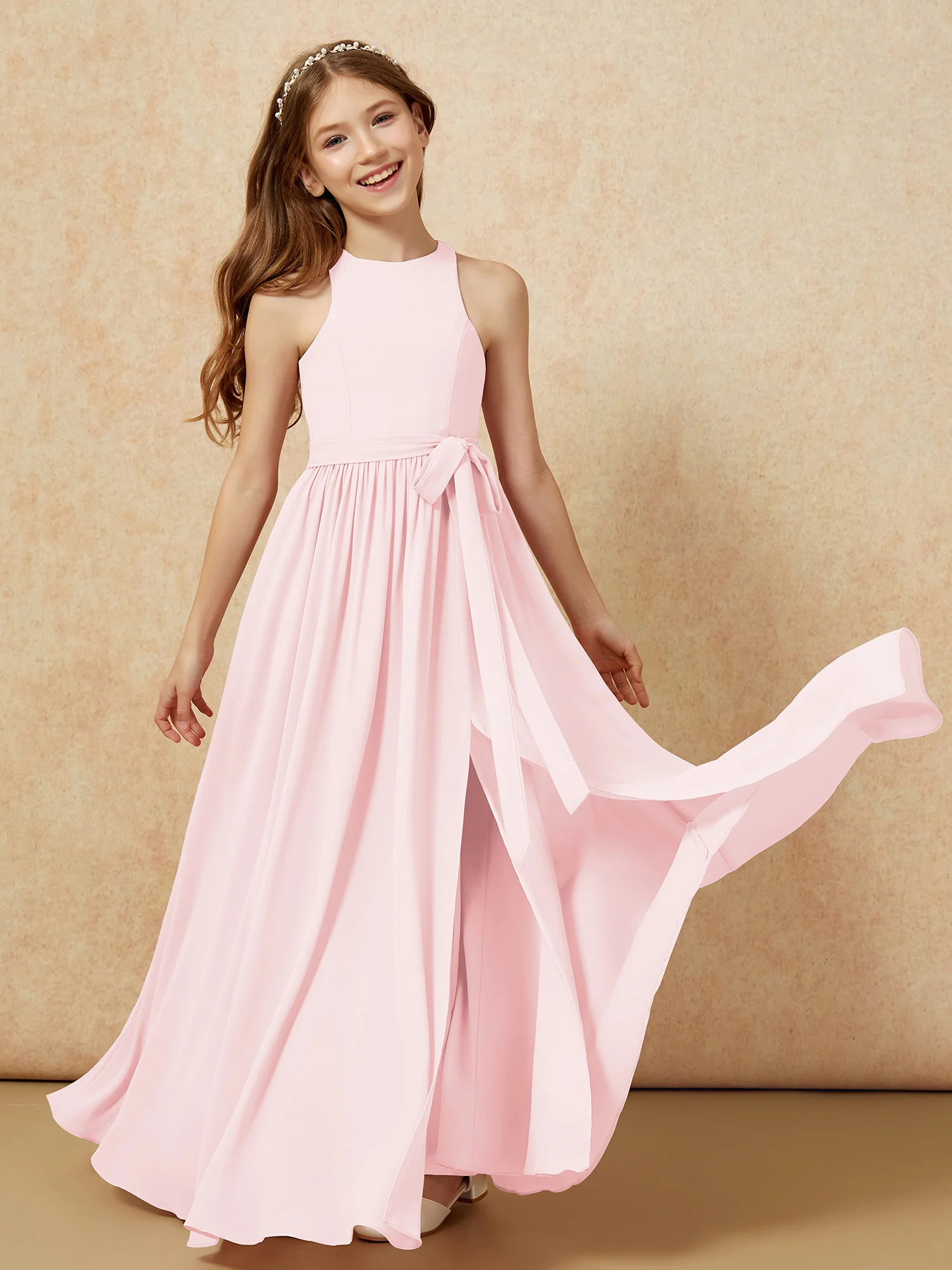 Simple sleeveless chiffon Junior Bridesmaid Dress Blushing Pink - Image 10