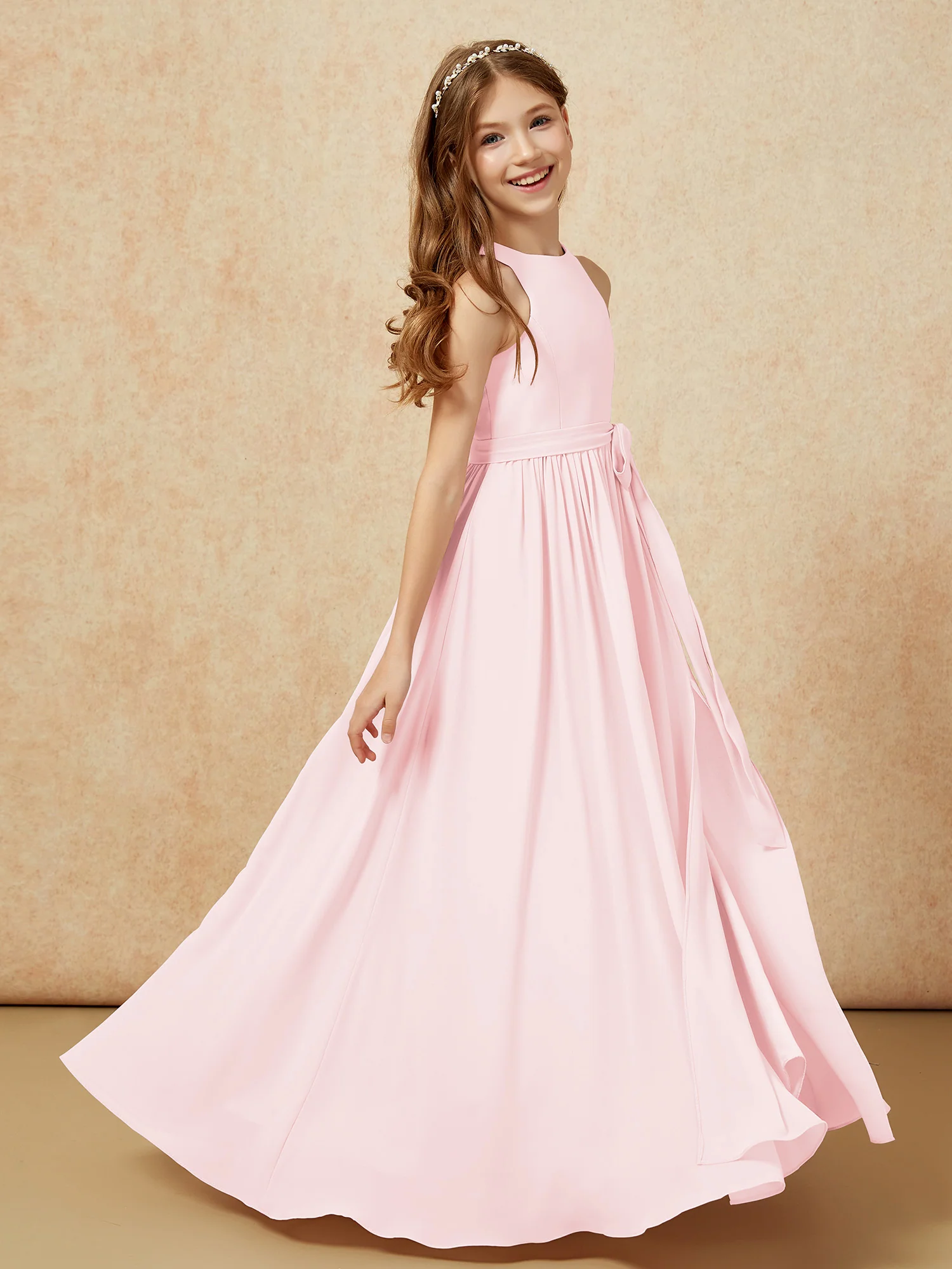Simple sleeveless chiffon Junior Bridesmaid Dress Blushing Pink - Image 5