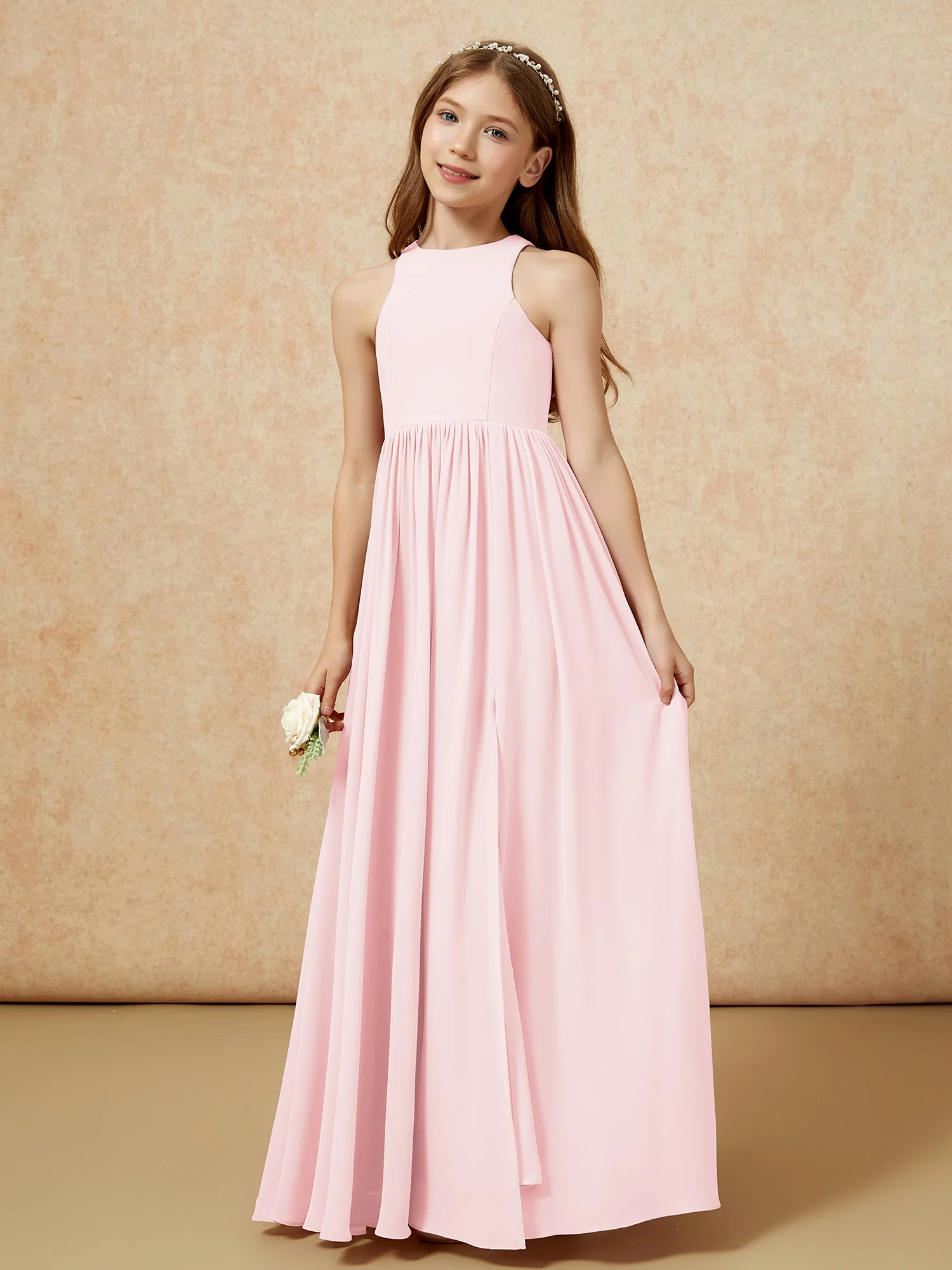 Simple sleeveless chiffon Junior Bridesmaid Dress Blushing Pink - Image 6