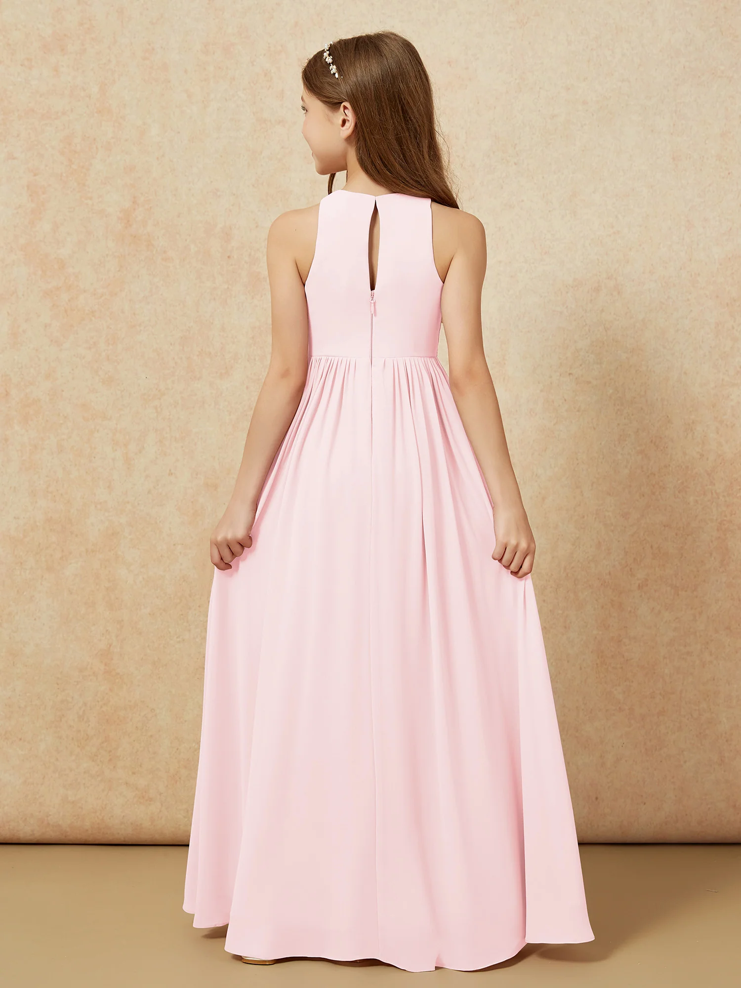 Simple sleeveless chiffon Junior Bridesmaid Dress Blushing Pink - Image 7