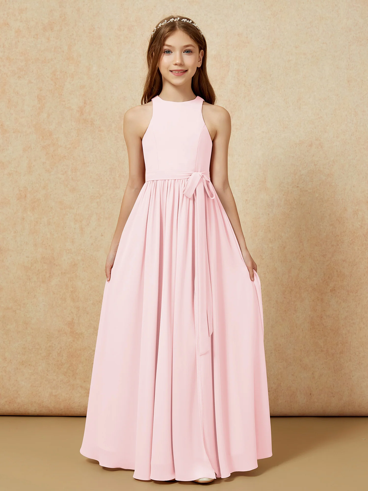 Simple sleeveless chiffon Junior Bridesmaid Dress Blushing Pink - Image 8
