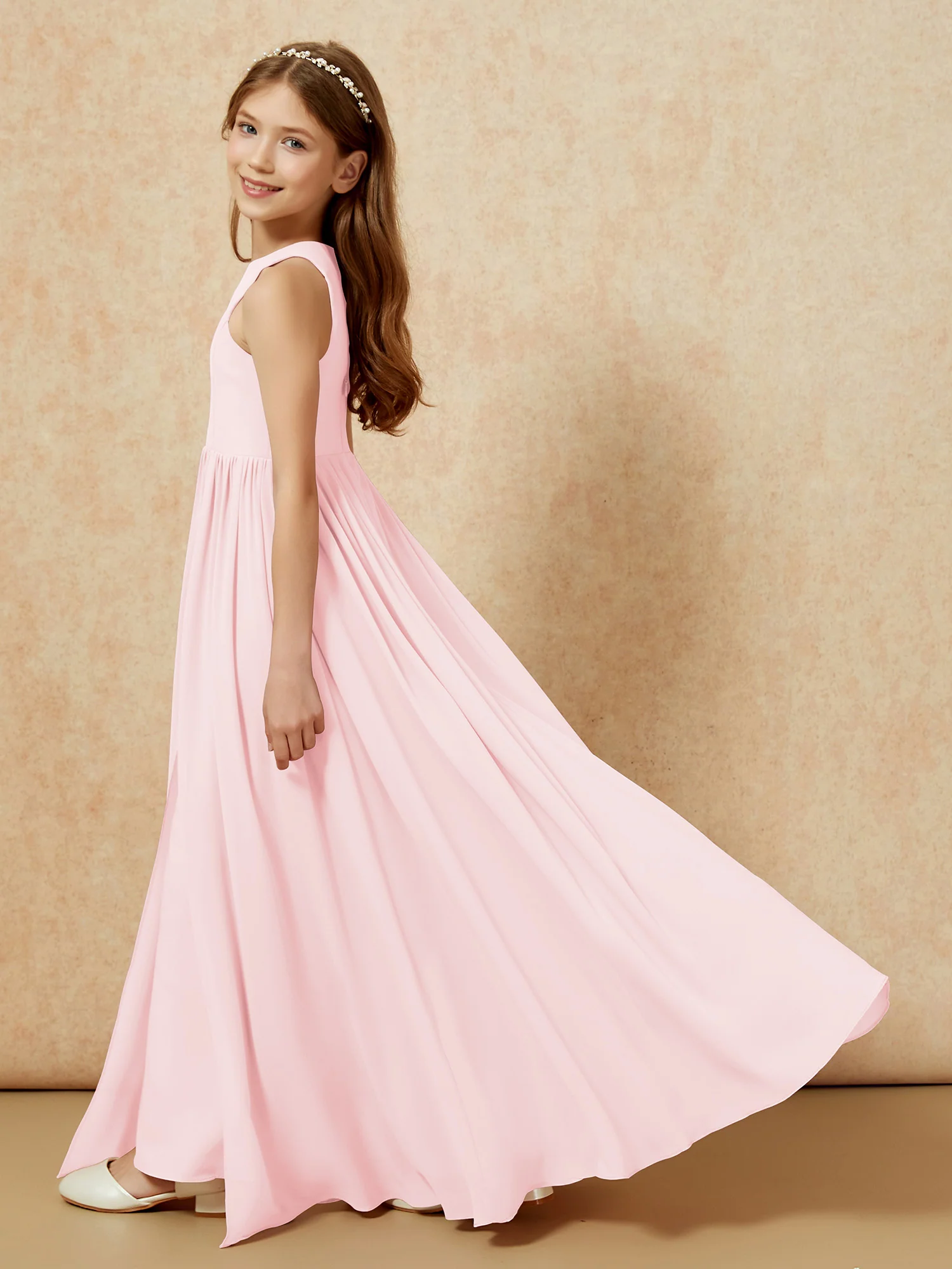 Simple sleeveless chiffon Junior Bridesmaid Dress Blushing Pink - Image 9