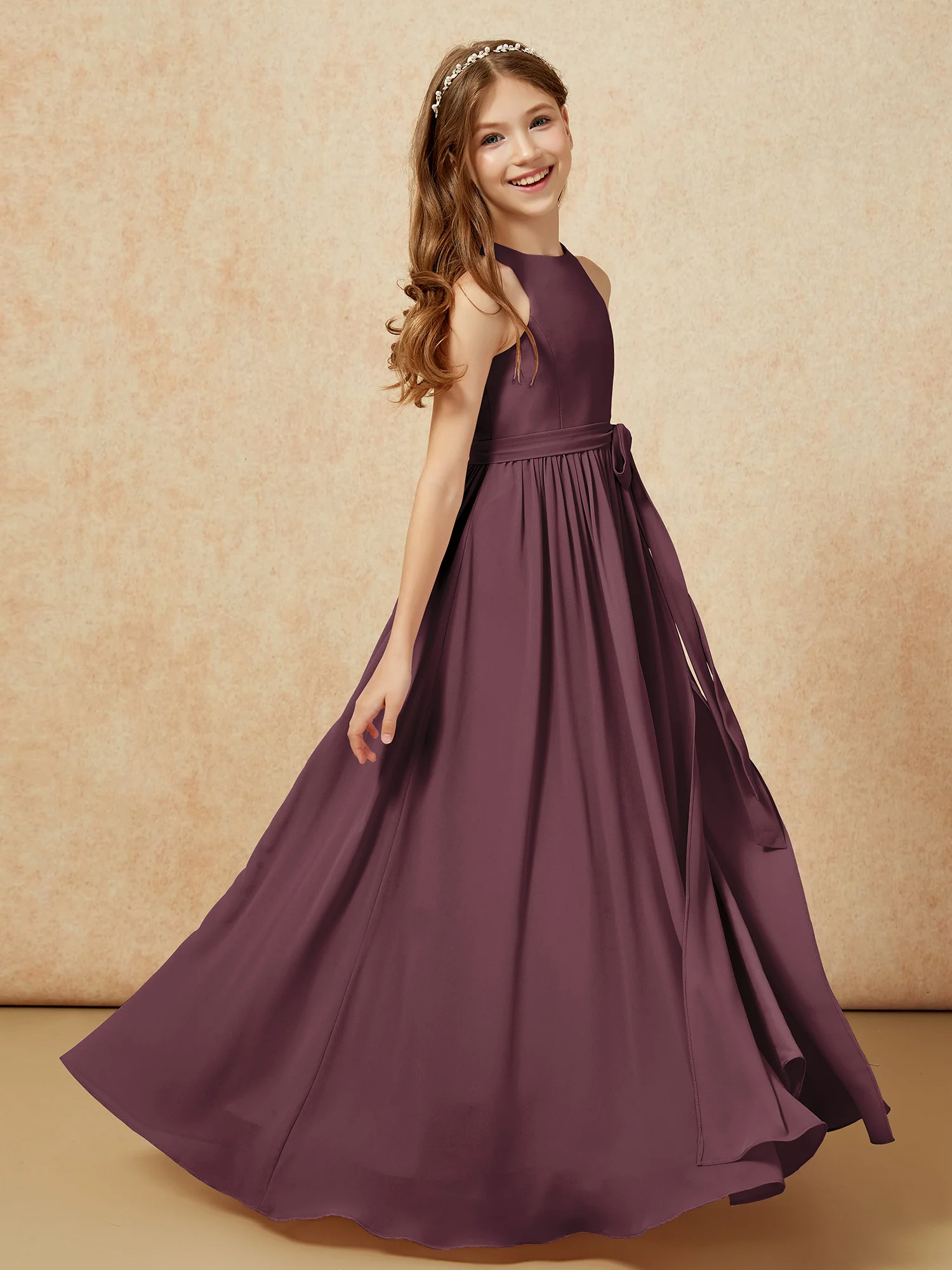 Simple sleeveless chiffon Junior Bridesmaid Dress Cabernet - Image 5