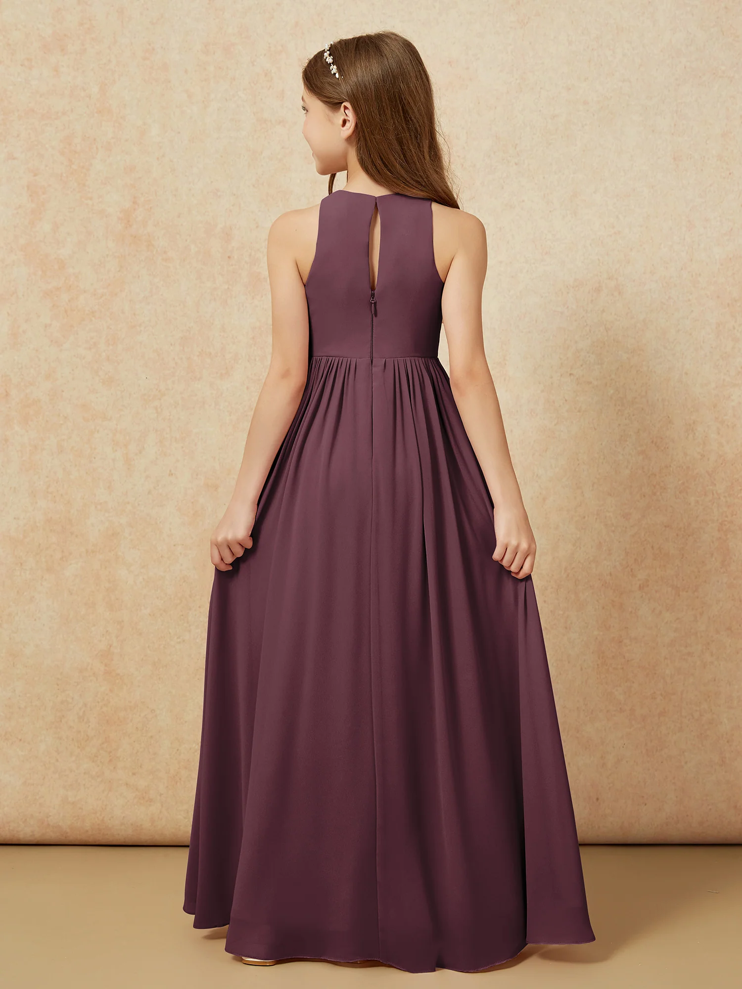 Simple sleeveless chiffon Junior Bridesmaid Dress Cabernet - Image 7