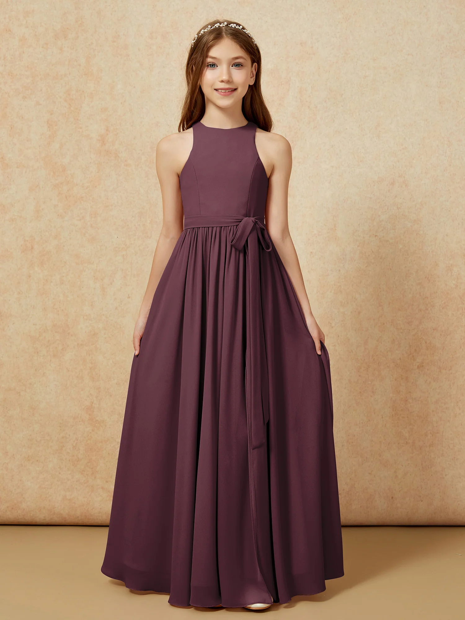 Simple sleeveless chiffon Junior Bridesmaid Dress Cabernet - Image 8