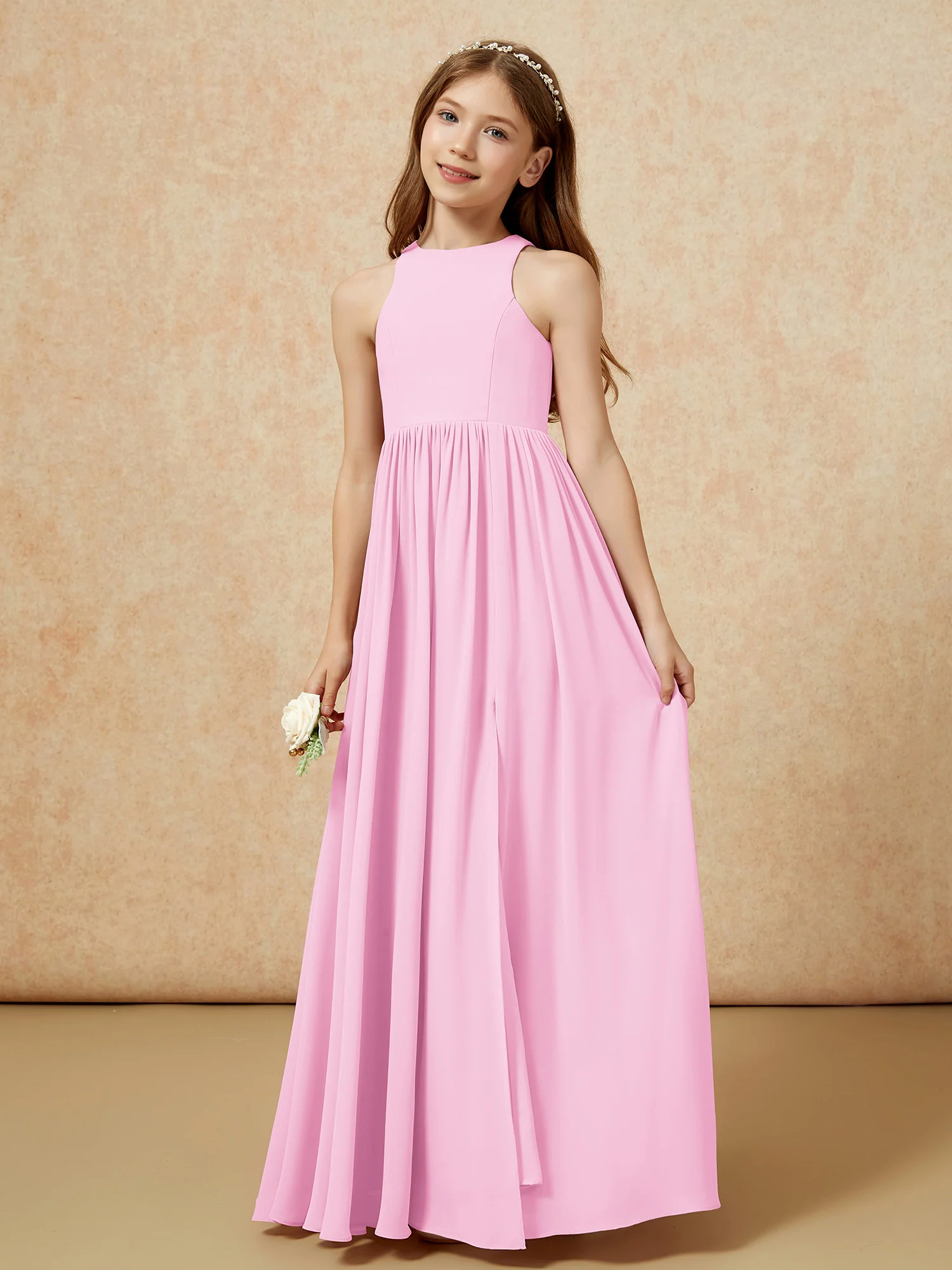 Simple sleeveless chiffon Junior Bridesmaid Dress Candy Pink - Image 6
