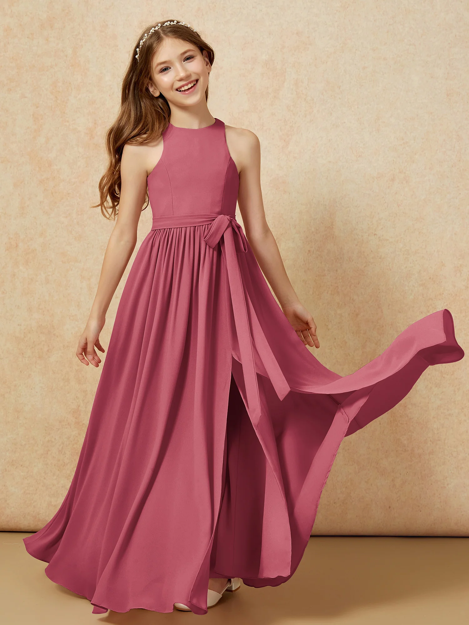 Simple sleeveless chiffon Junior Bridesmaid Dress Cinnamon Rose - Image 10