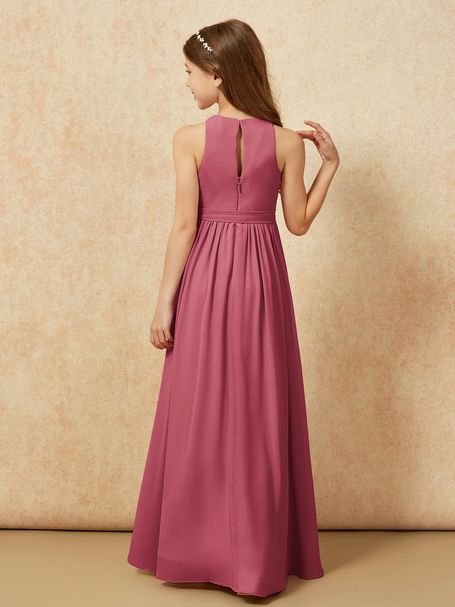 Simple sleeveless chiffon Junior Bridesmaid Dress Cinnamon Rose - Image 2