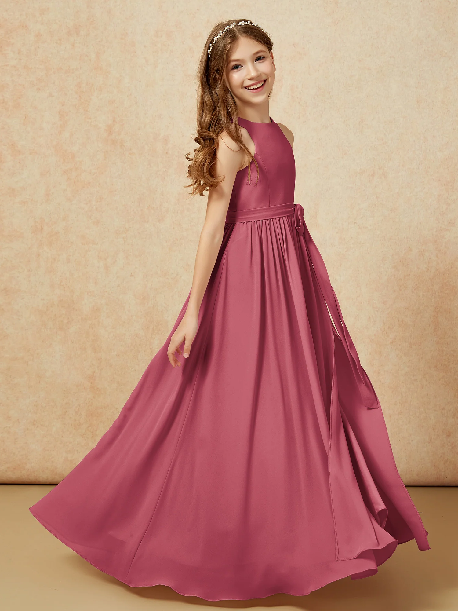 Simple sleeveless chiffon Junior Bridesmaid Dress Cinnamon Rose - Image 5