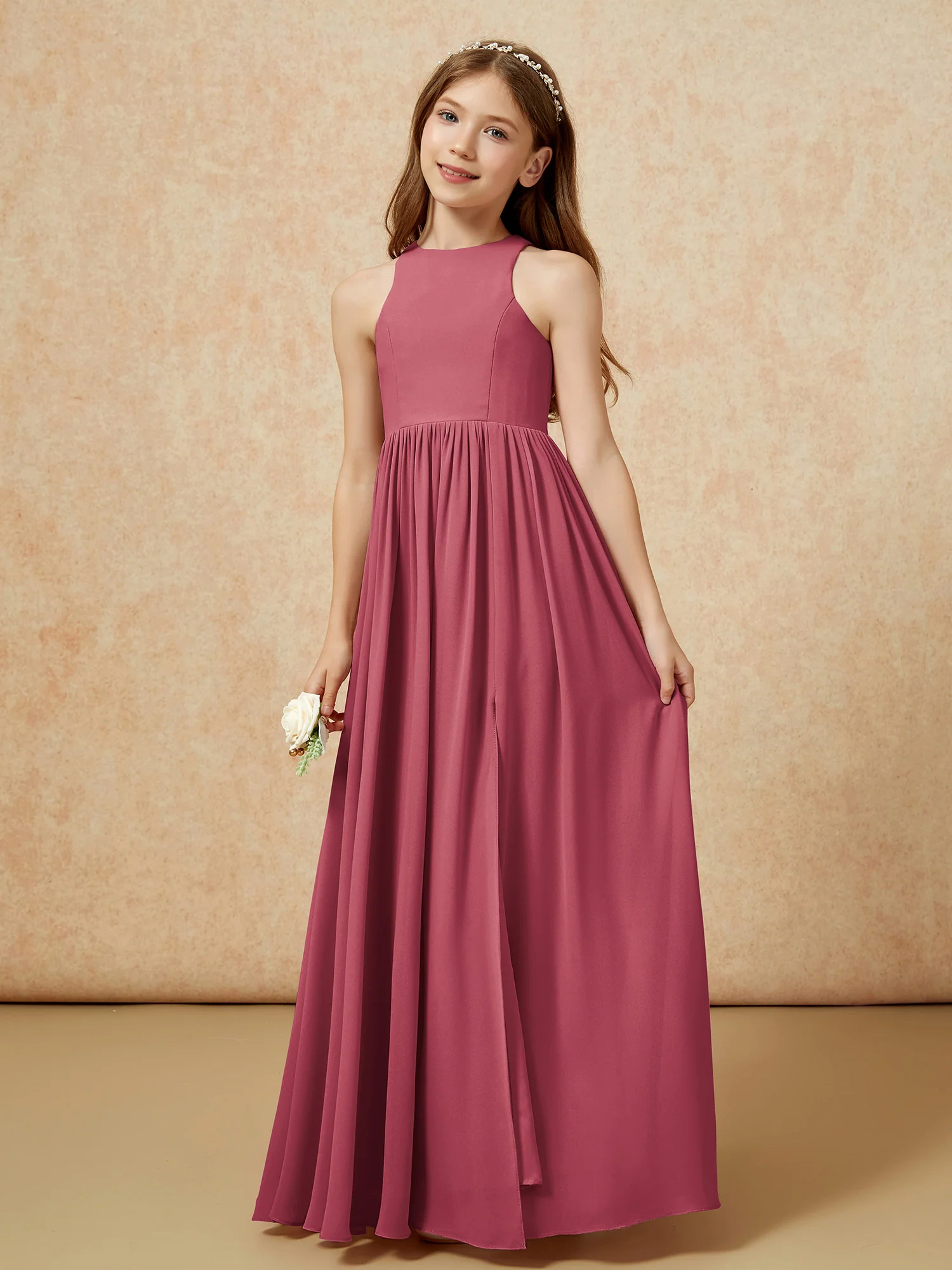 Simple sleeveless chiffon Junior Bridesmaid Dress Cinnamon Rose - Image 6
