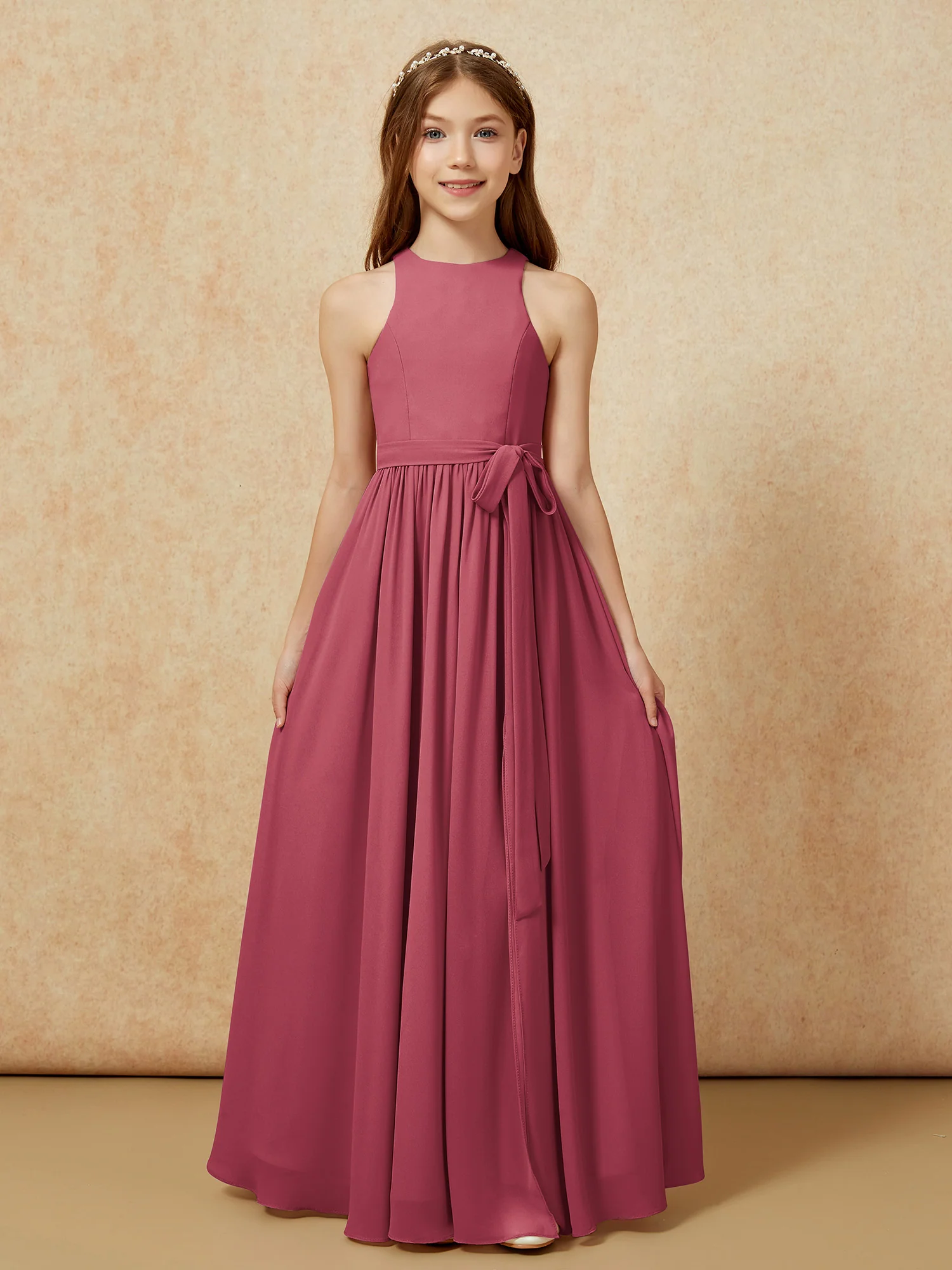 Simple sleeveless chiffon Junior Bridesmaid Dress Cinnamon Rose - Image 8