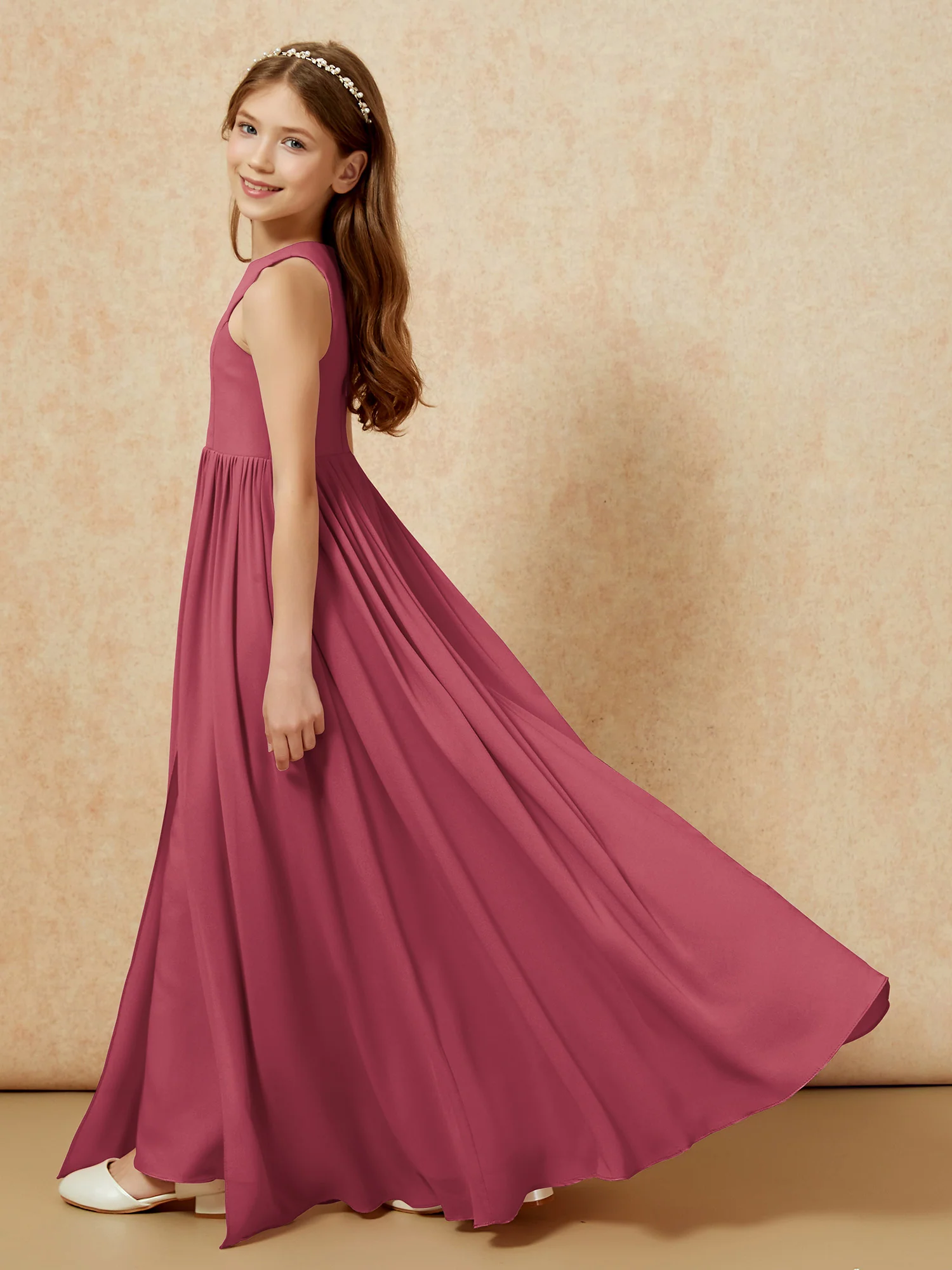 Simple sleeveless chiffon Junior Bridesmaid Dress Cinnamon Rose - Image 9