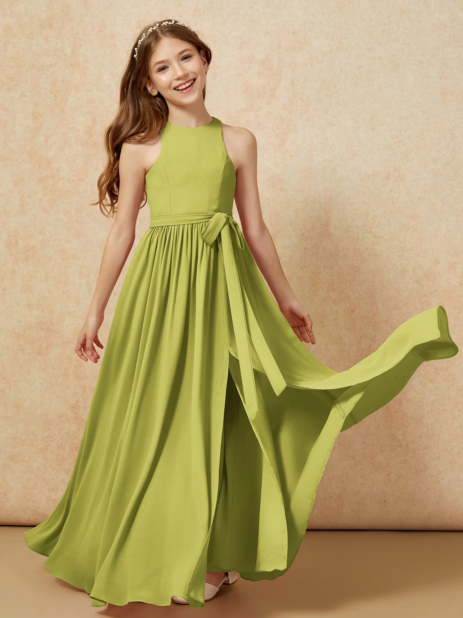 Simple sleeveless chiffon Junior Bridesmaid Dress Clover - Image 10