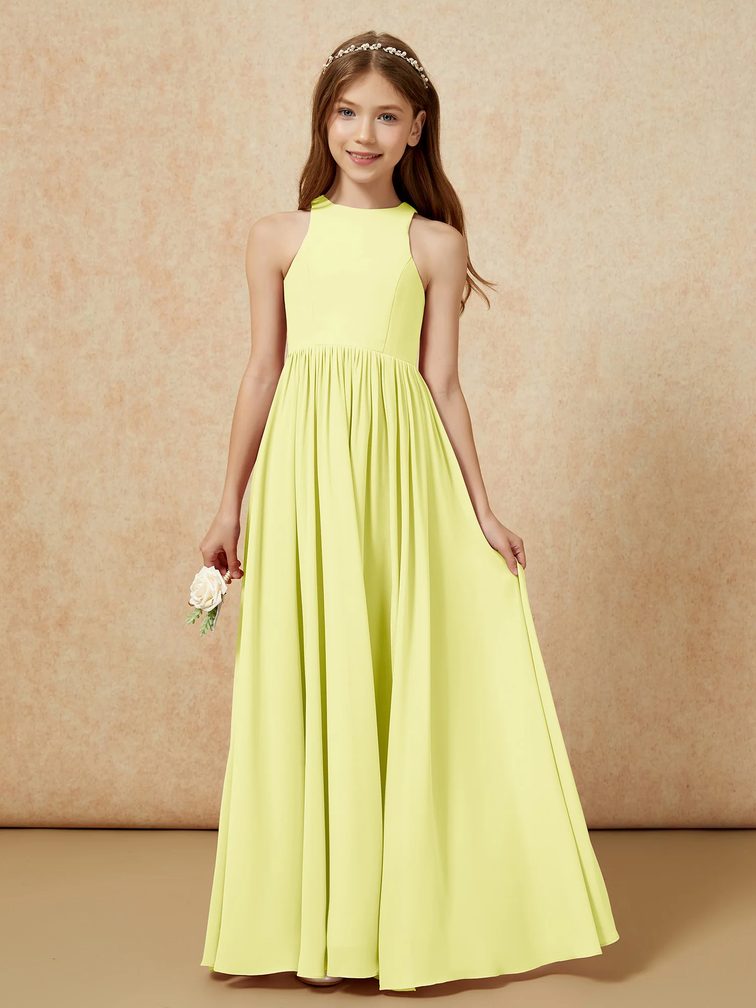 Simple sleeveless chiffon Junior Bridesmaid Dress Daffodil - Image 4