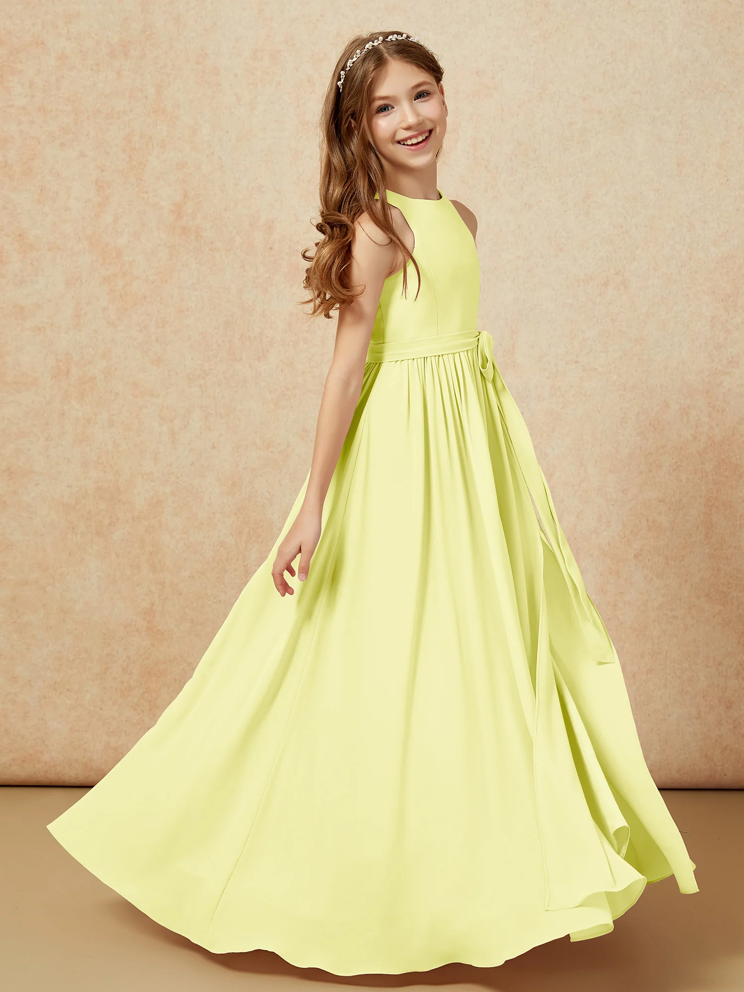 Simple sleeveless chiffon Junior Bridesmaid Dress Daffodil - Image 5