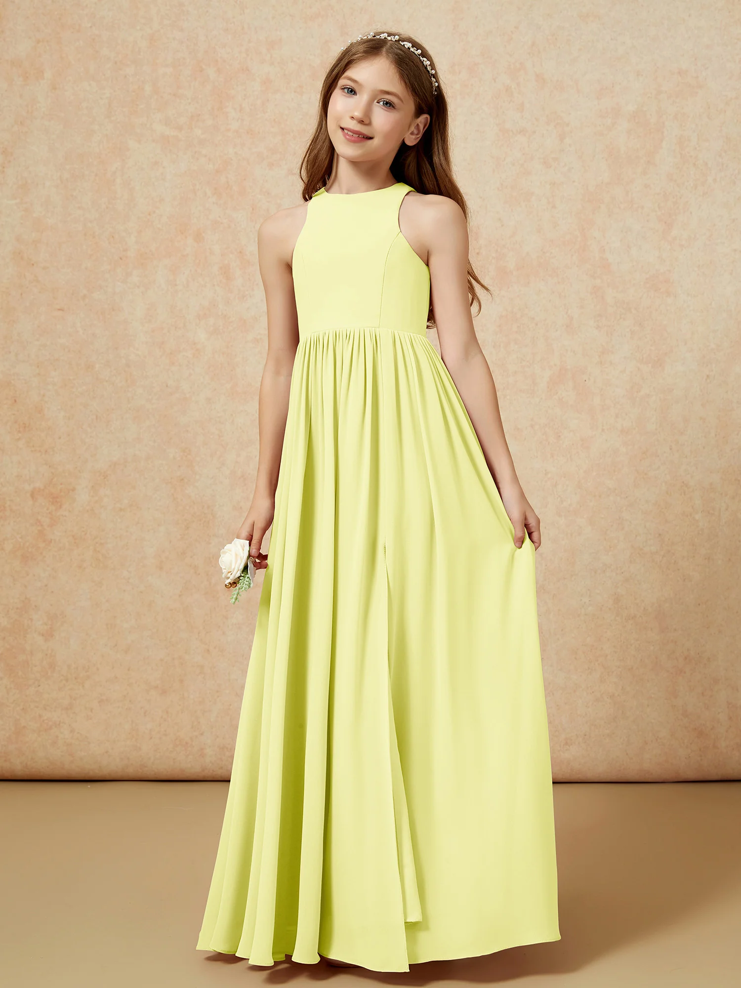 Simple sleeveless chiffon Junior Bridesmaid Dress Daffodil - Image 6