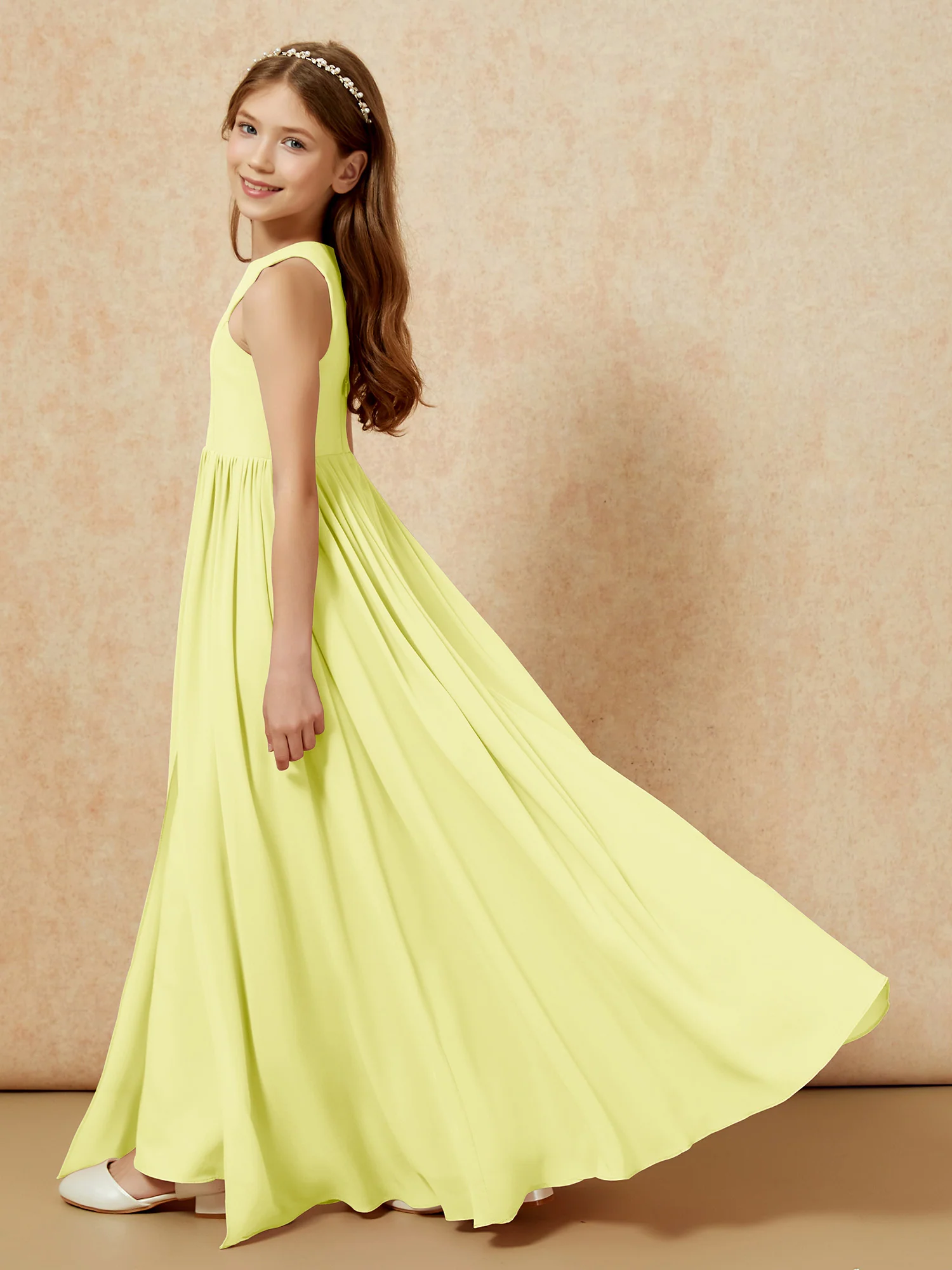 Simple sleeveless chiffon Junior Bridesmaid Dress Daffodil - Image 9