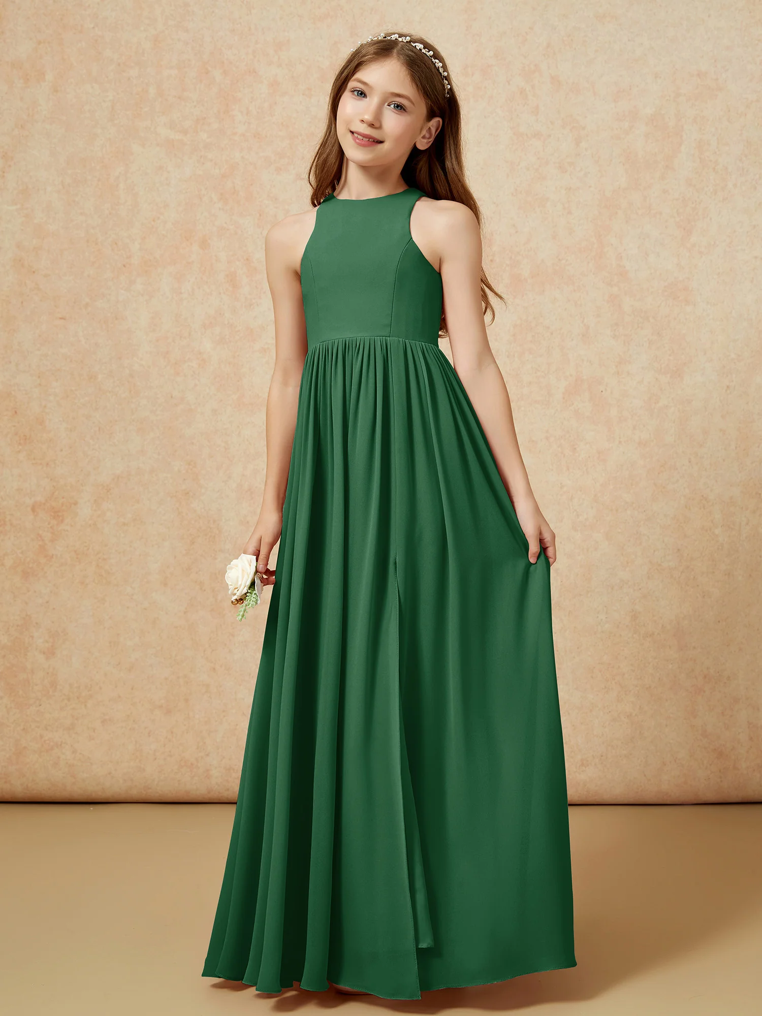 Simple sleeveless chiffon Junior Bridesmaid Dress Dark Green - Image 6