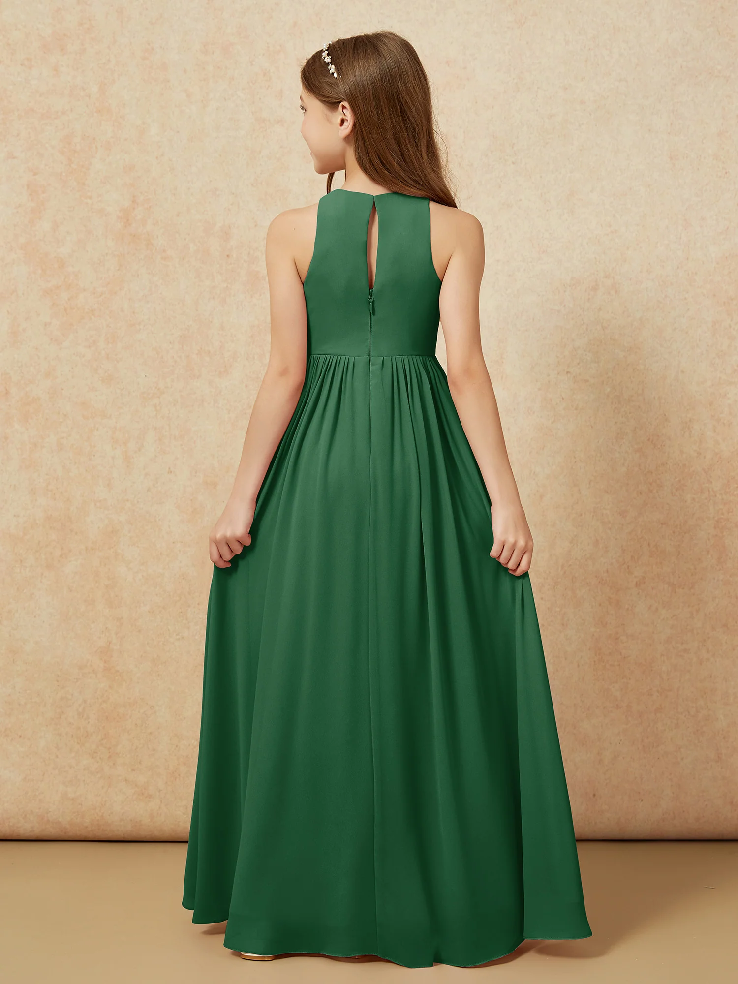Simple sleeveless chiffon Junior Bridesmaid Dress Dark Green - Image 7