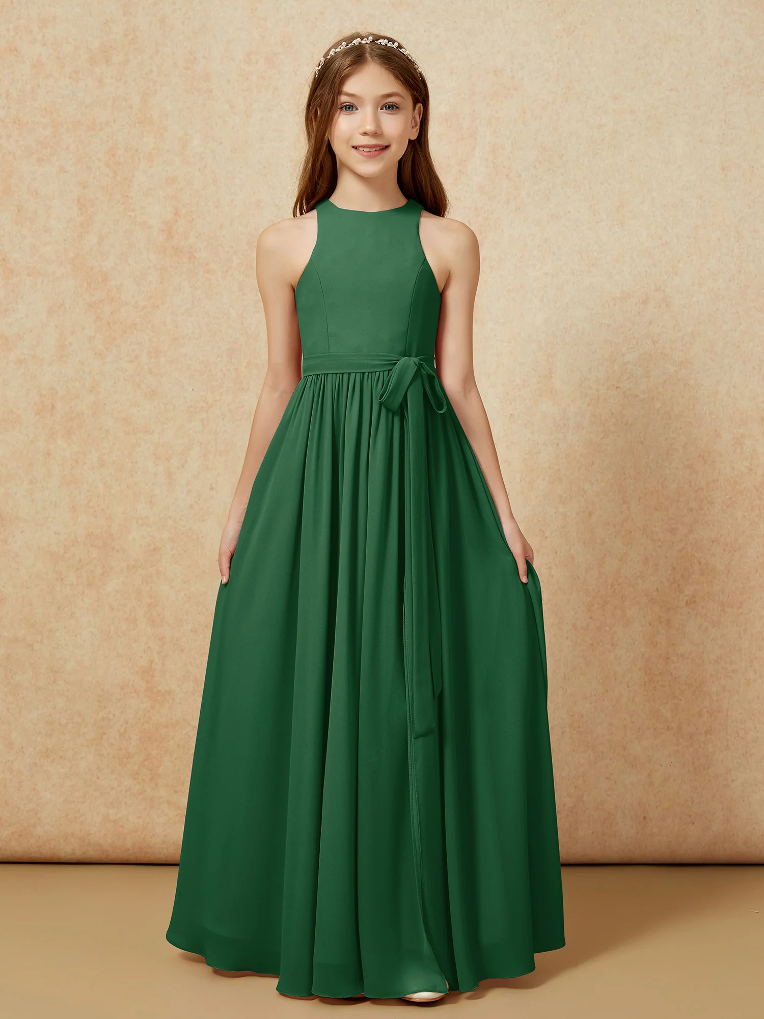 Simple sleeveless chiffon Junior Bridesmaid Dress Dark Green - Image 8