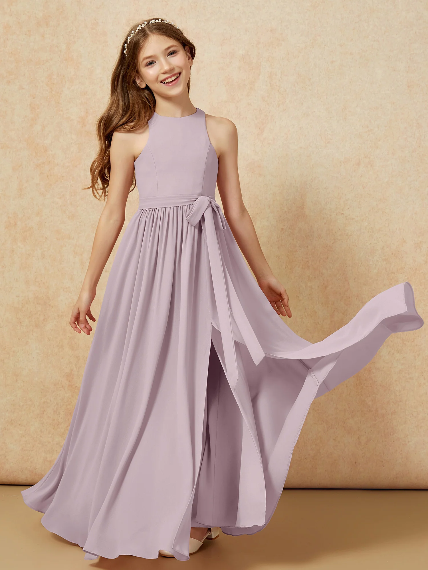 Simple sleeveless chiffon Junior Bridesmaid Dress Dusk - Image 10