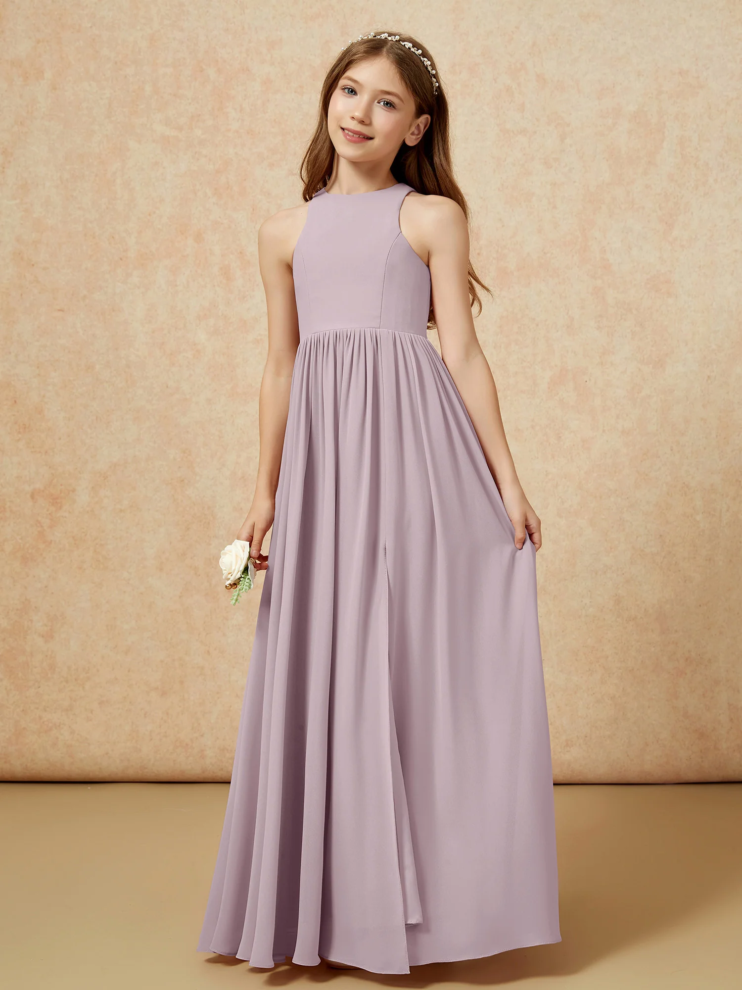 Simple sleeveless chiffon Junior Bridesmaid Dress Dusk - Image 6