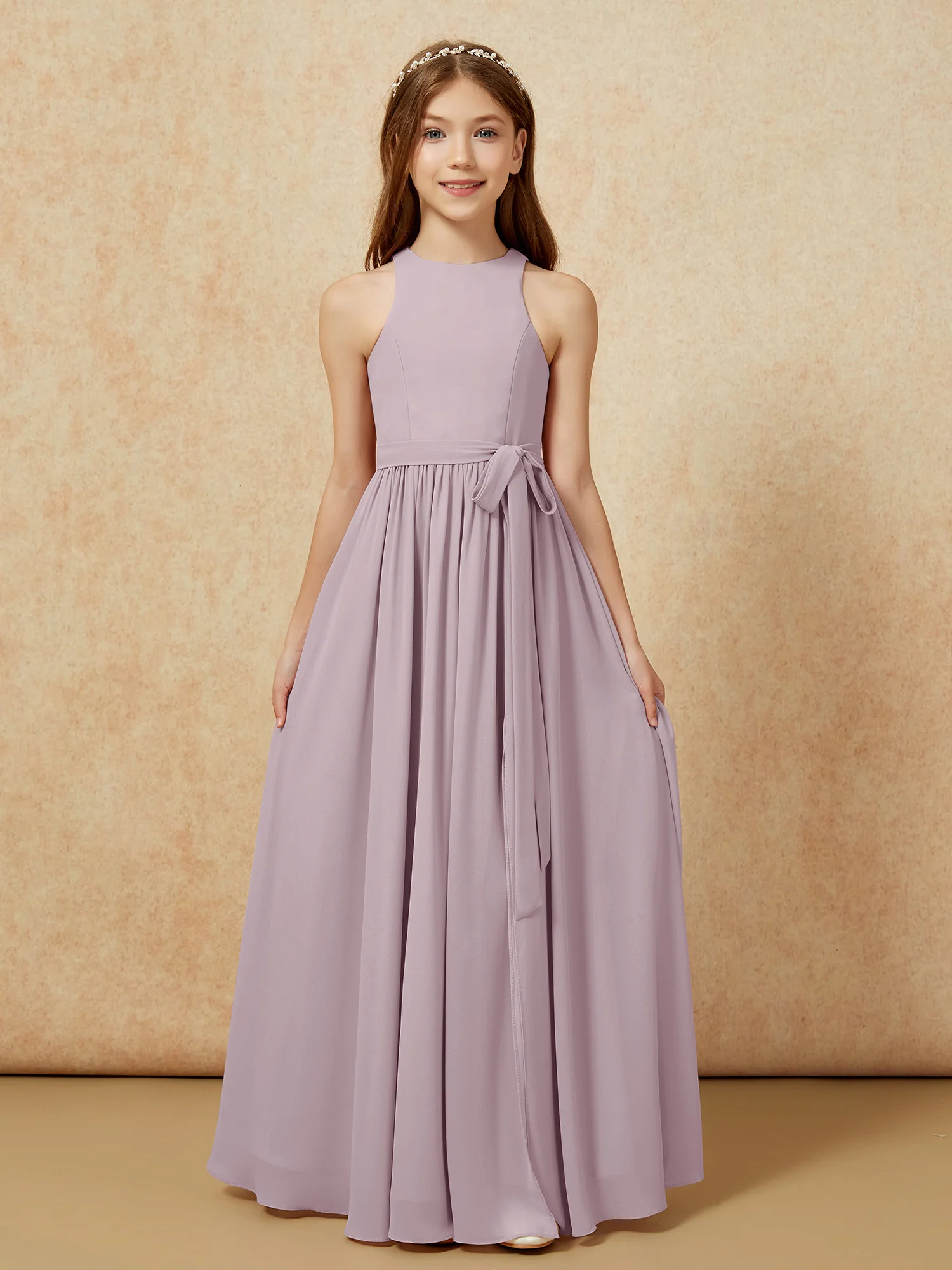 Simple sleeveless chiffon Junior Bridesmaid Dress Dusk - Image 8