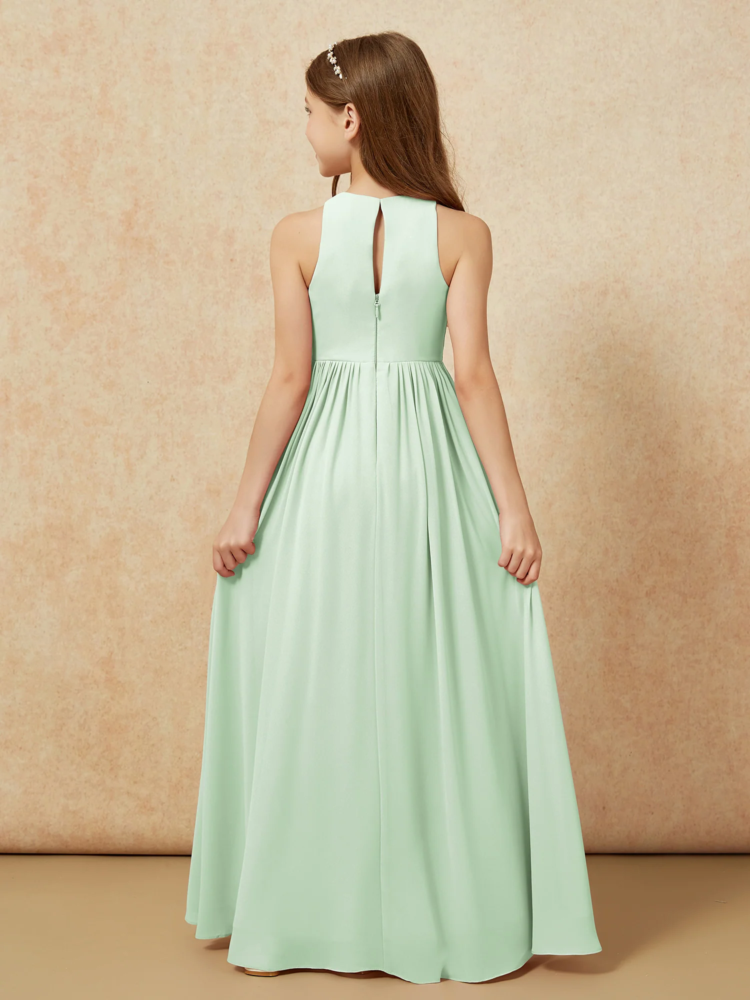 Simple sleeveless chiffon Junior Bridesmaid Dress Dusty Sage - Image 7