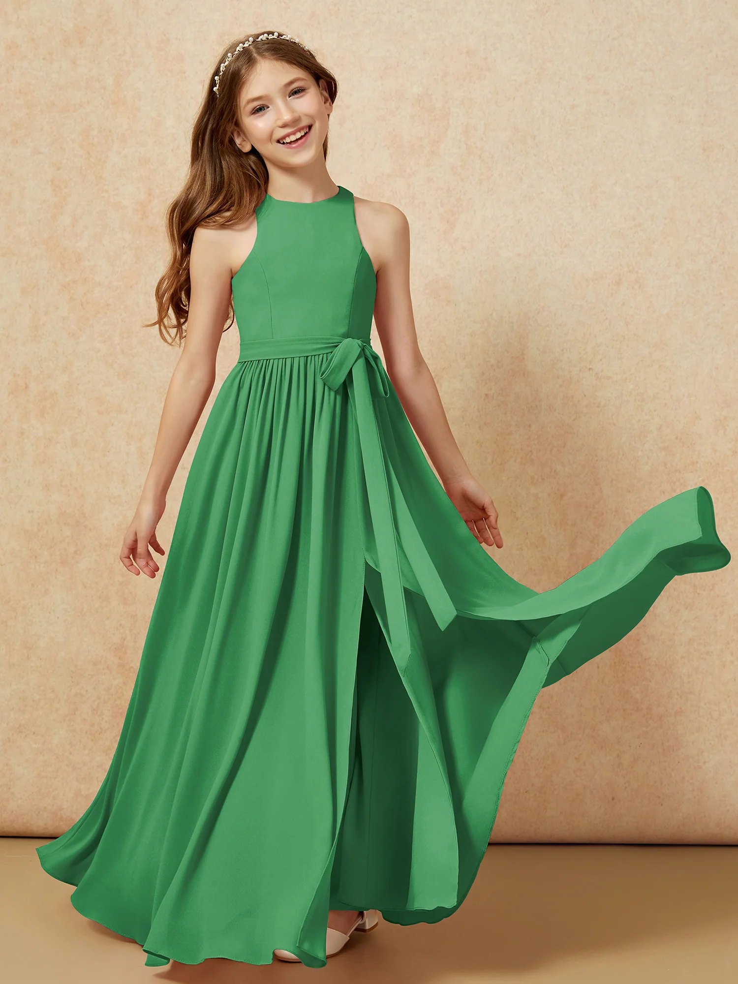 Simple sleeveless chiffon Junior Bridesmaid Dress Emerald - Image 10
