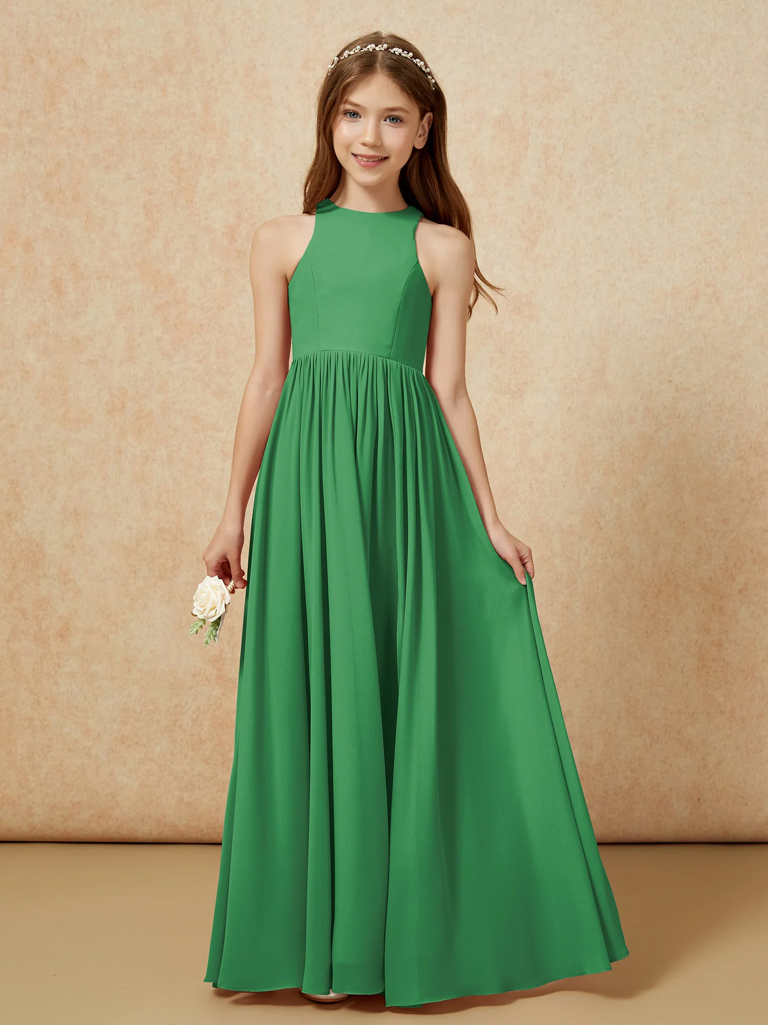 Simple sleeveless chiffon Junior Bridesmaid Dress Emerald - Image 4