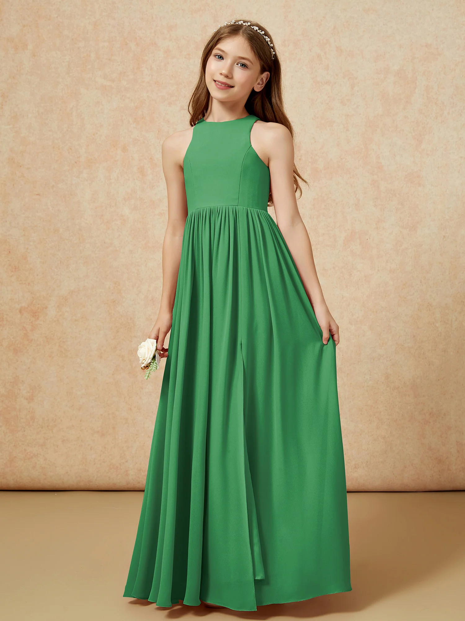 Simple sleeveless chiffon Junior Bridesmaid Dress Emerald - Image 6