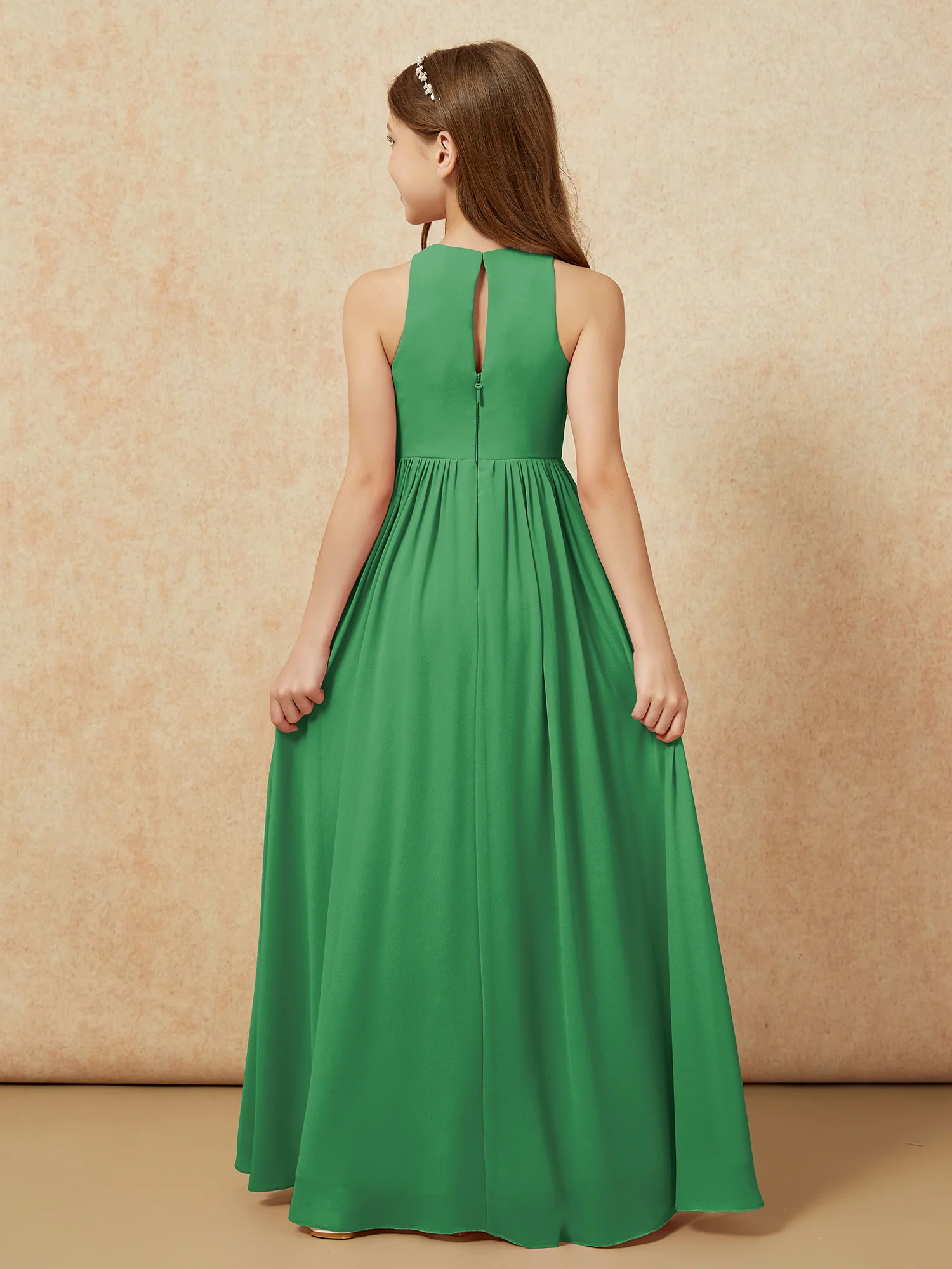 Simple sleeveless chiffon Junior Bridesmaid Dress Emerald - Image 7