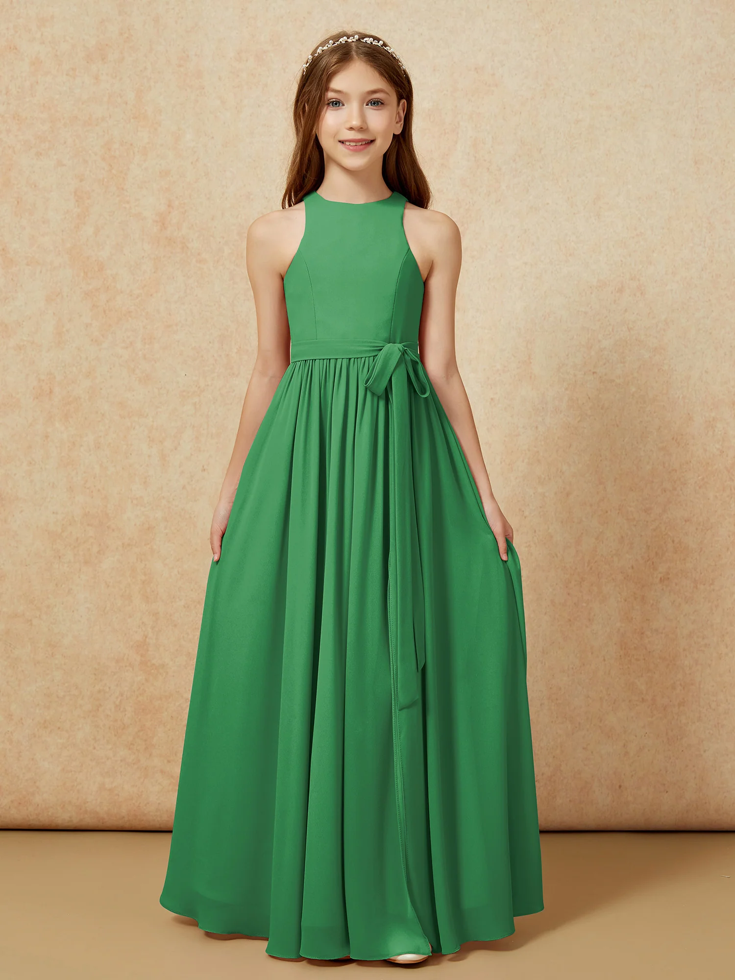 Simple sleeveless chiffon Junior Bridesmaid Dress Emerald - Image 8