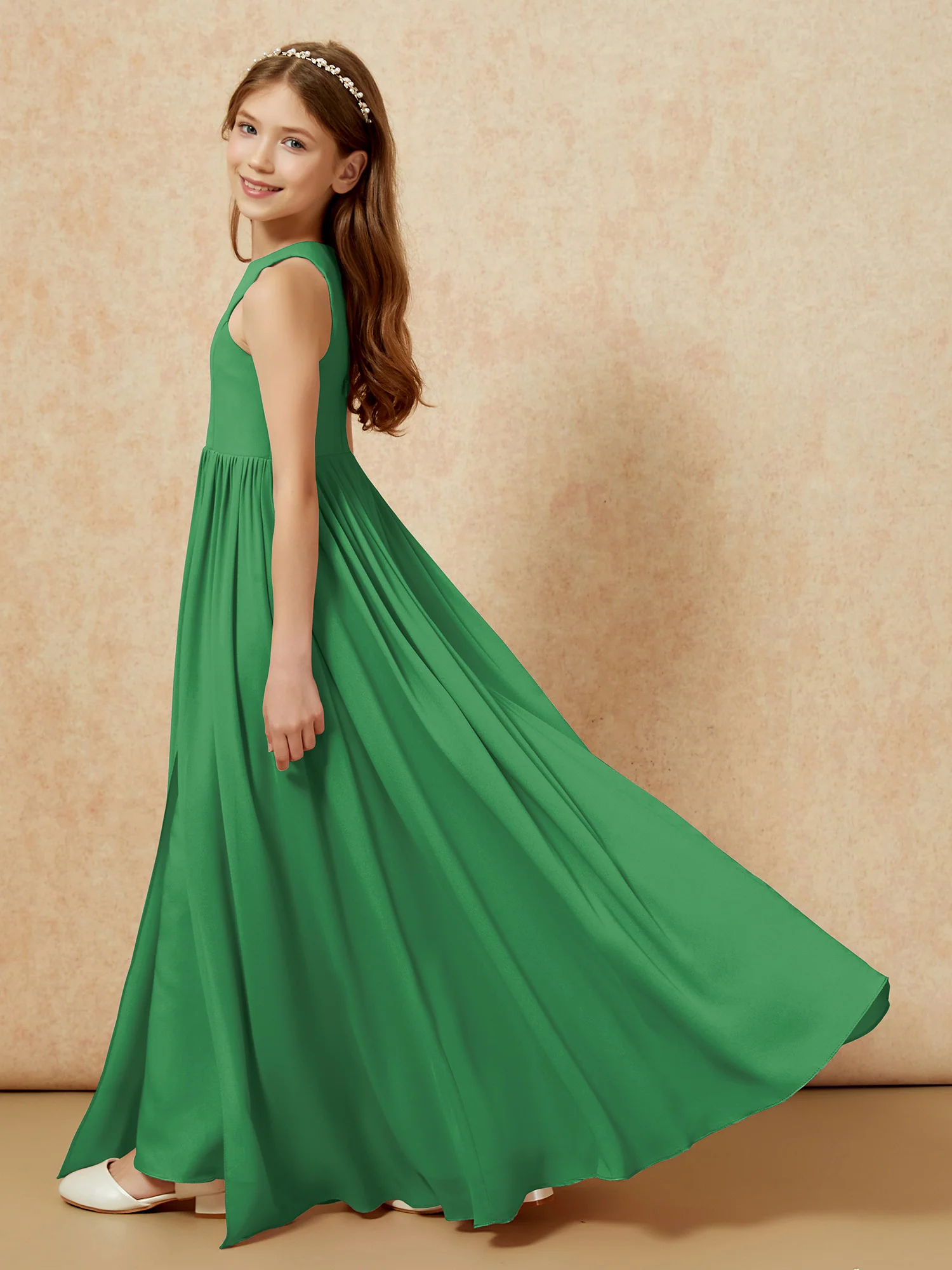 Simple sleeveless chiffon Junior Bridesmaid Dress Emerald - Image 9