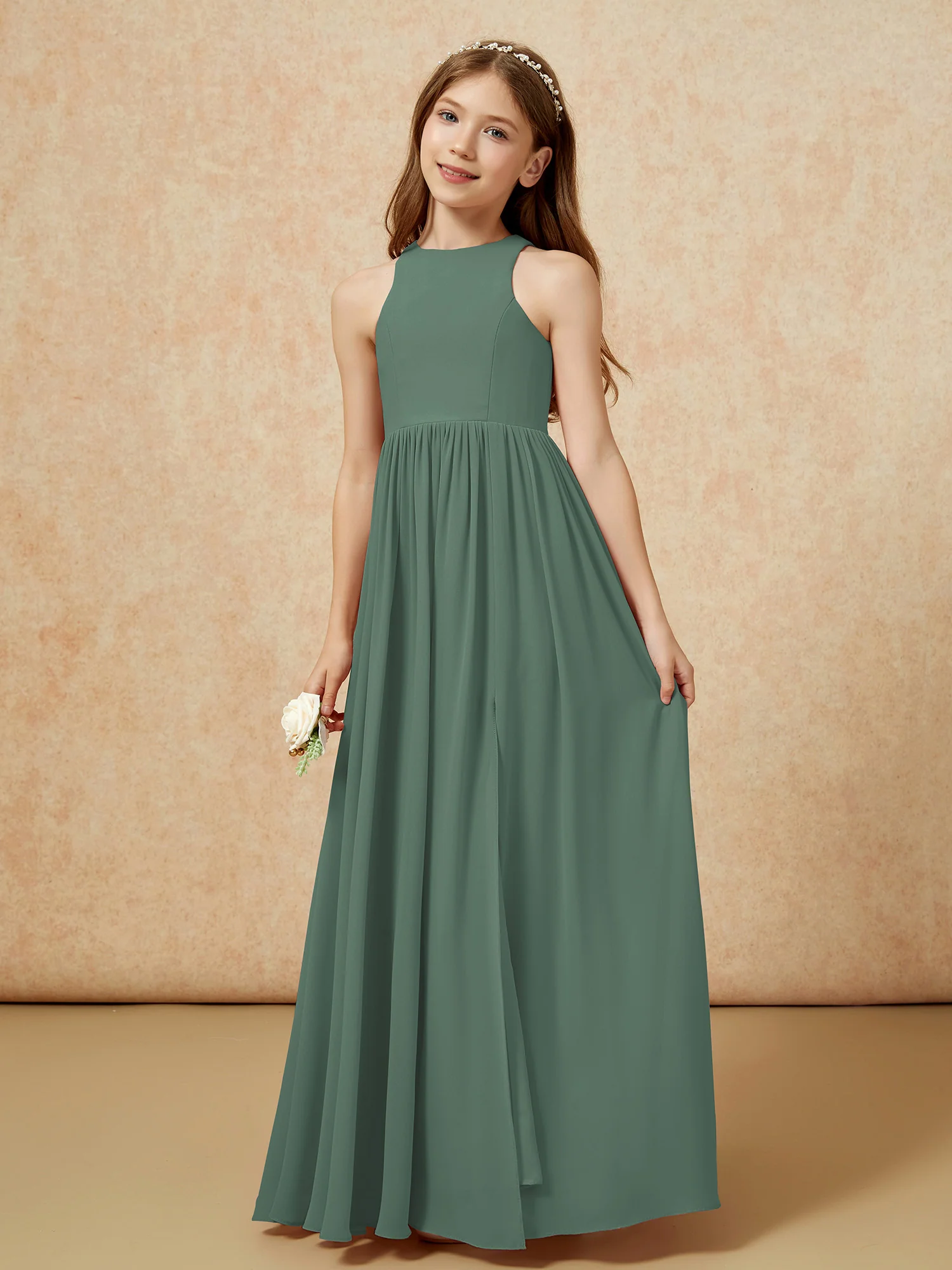 Simple sleeveless chiffon Junior Bridesmaid Dress Eucalyptus - Image 6