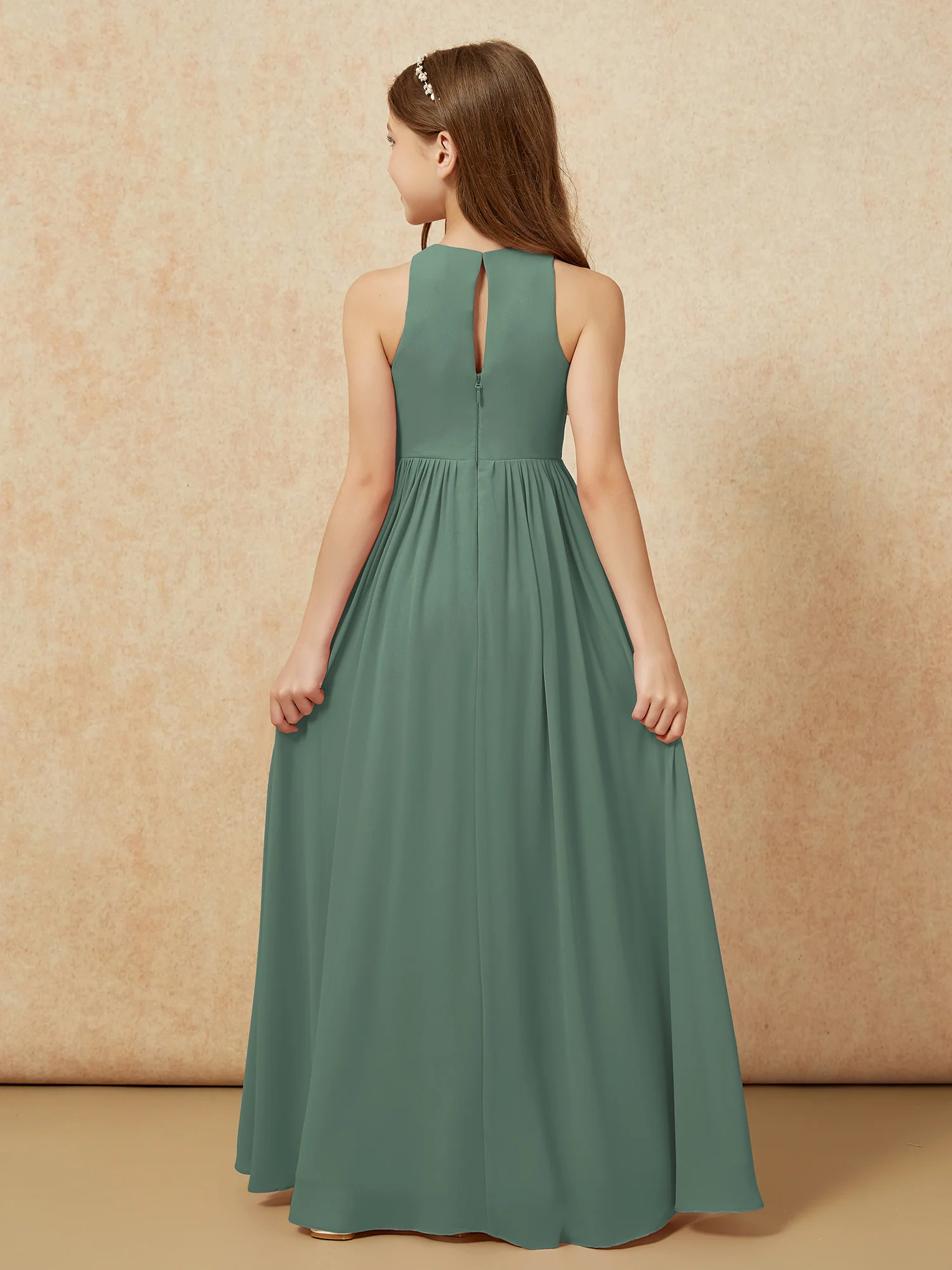 Simple sleeveless chiffon Junior Bridesmaid Dress Eucalyptus - Image 7