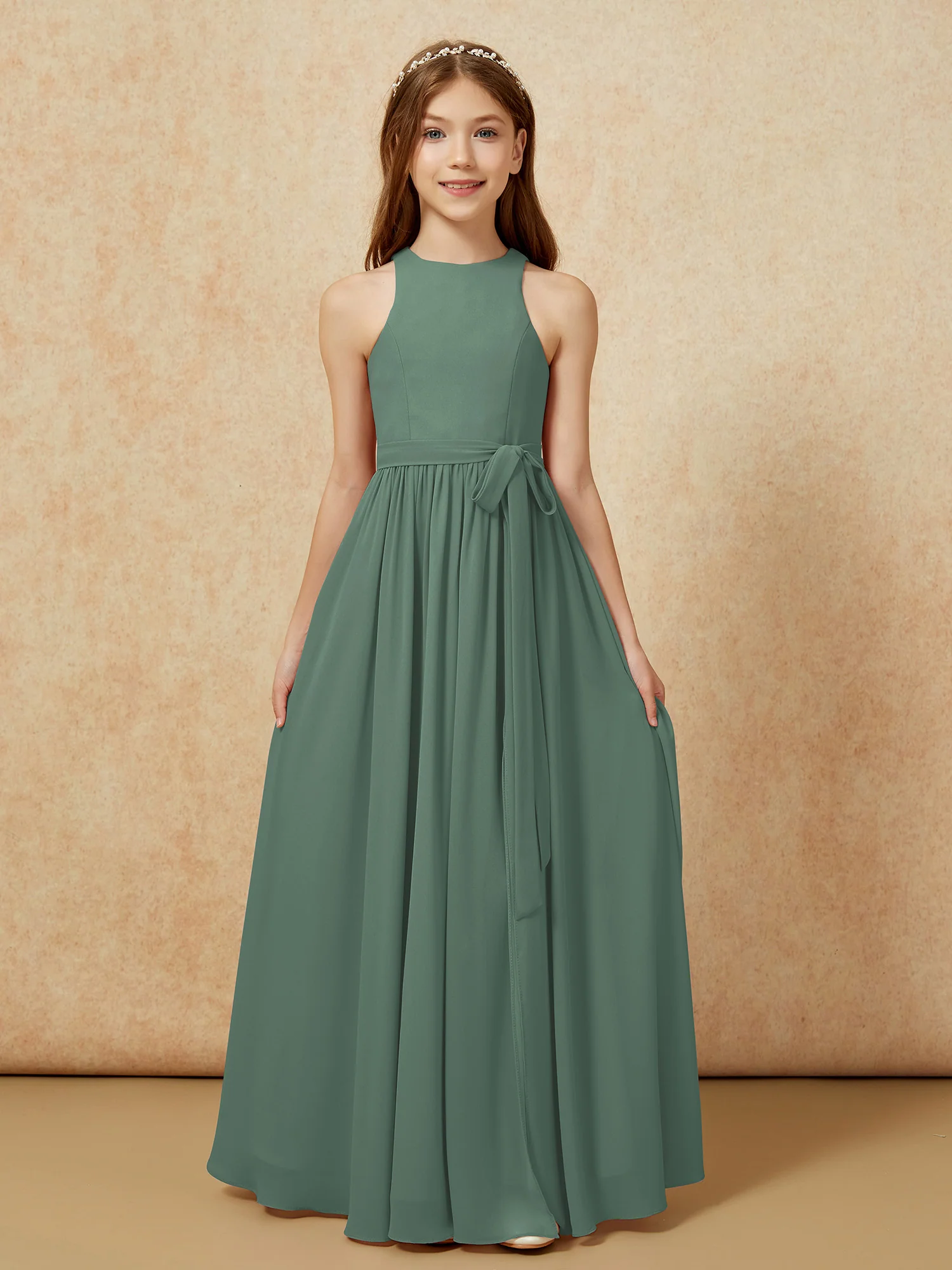 Simple sleeveless chiffon Junior Bridesmaid Dress Eucalyptus - Image 8