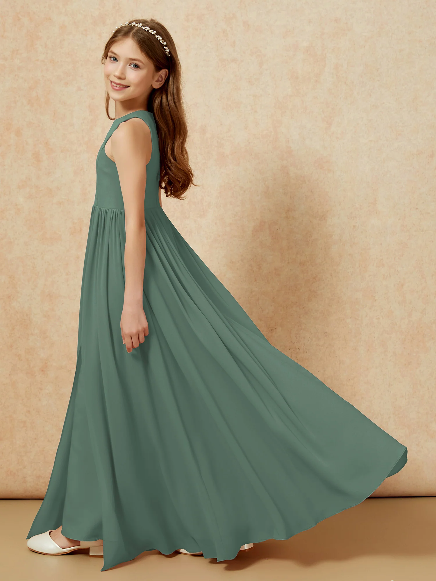 Simple sleeveless chiffon Junior Bridesmaid Dress Eucalyptus - Image 9
