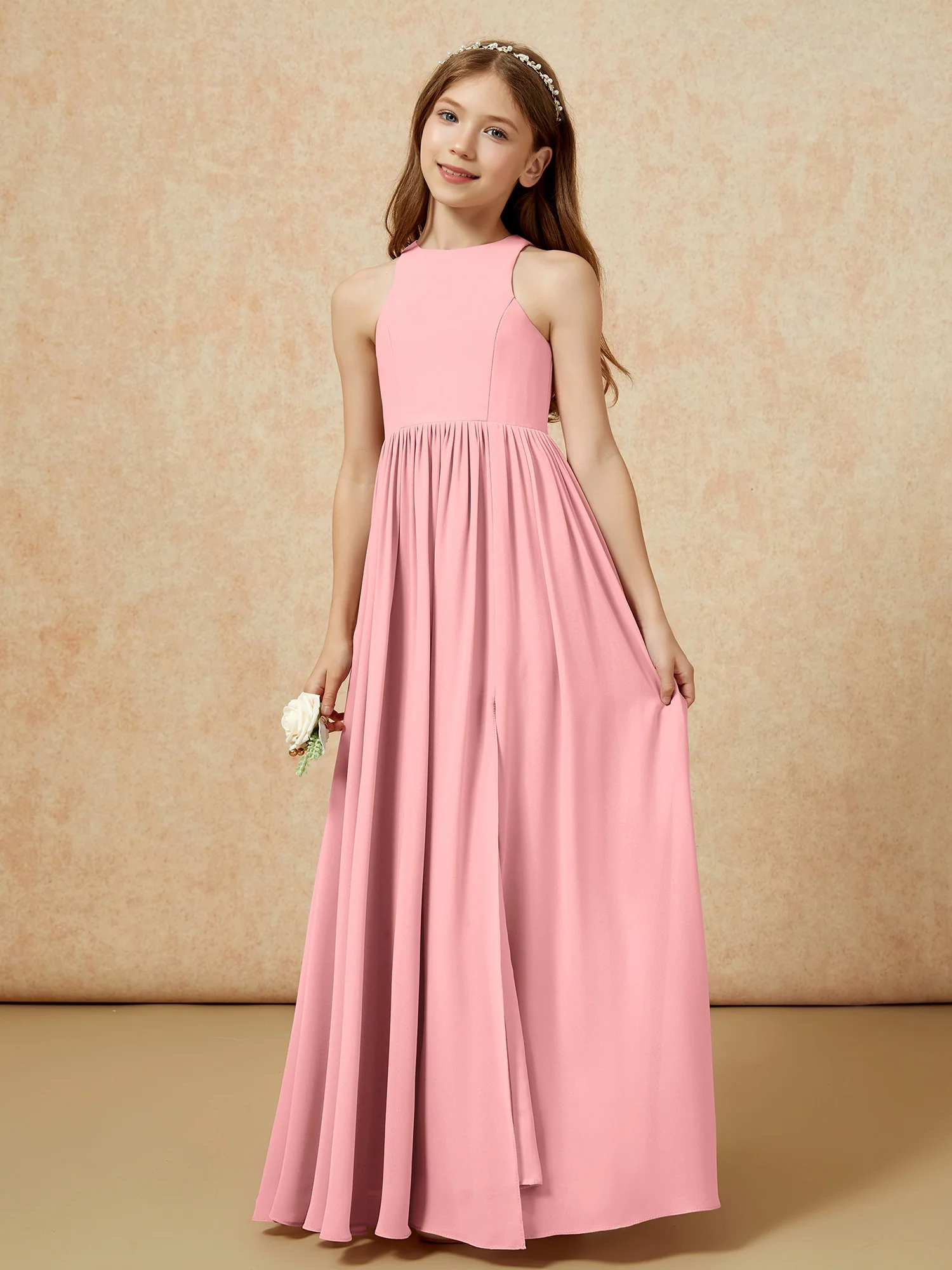 Simple sleeveless chiffon Junior Bridesmaid Dress Flamingo - Image 6